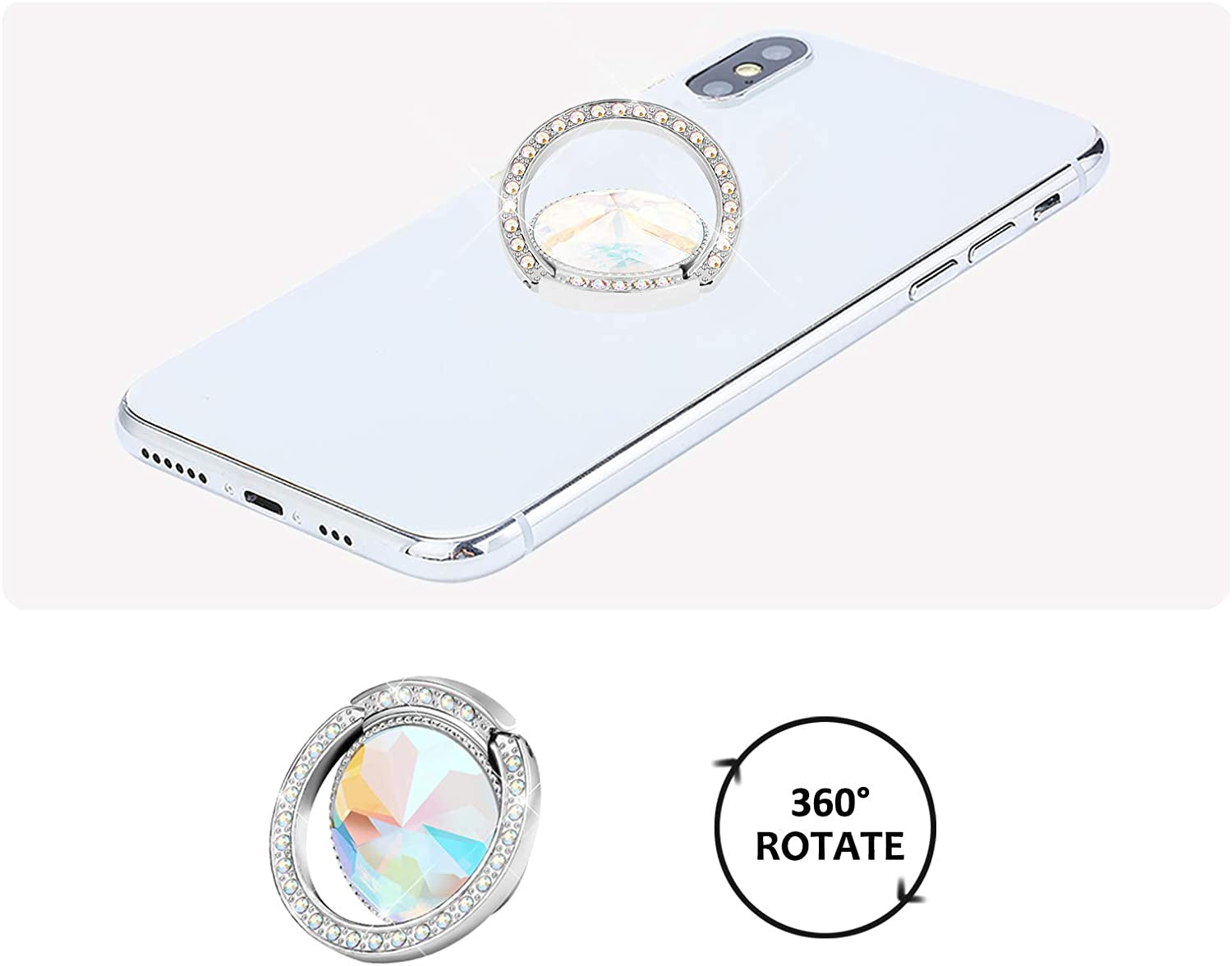 Lenoup Glitter Bling Bling Phone Ring Holder,Sparkle Phone Ring Grip Artificial Diamond Stand,Rhinestone Cell Finger Ring for Phones,Pad(Silver)  lenoup   