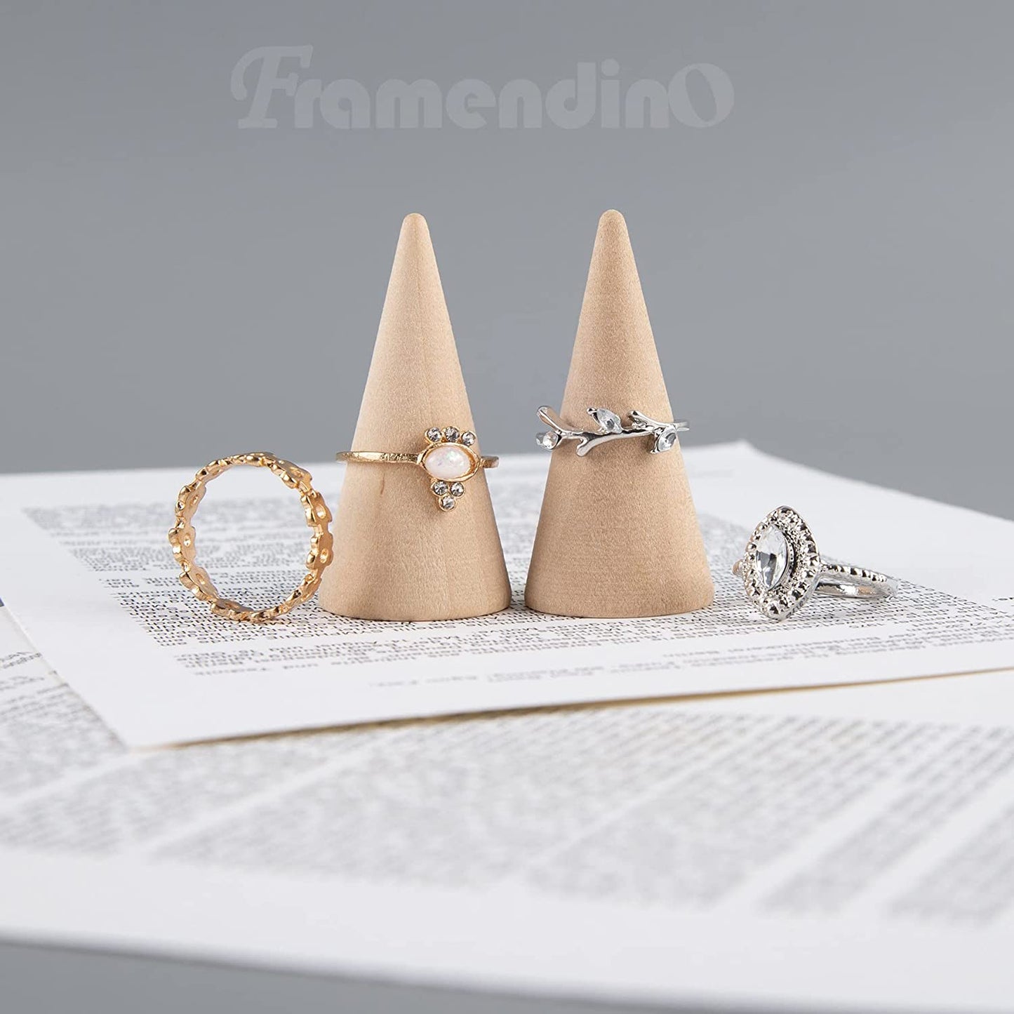 Framendino, 15 Pack Small Natural Wood Cone Ring Holder Finger Jewelry Display Stand Organizer for for Jewelry Display DIY Craft (Vertical Shaped)  Framendino   
