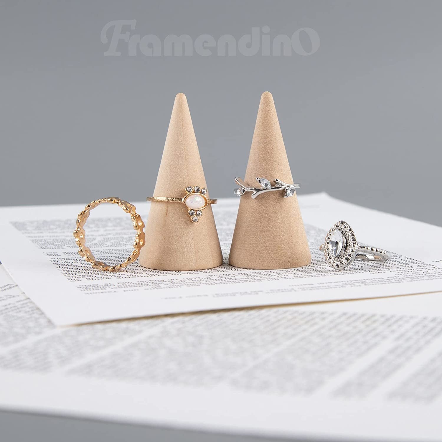 Framendino, 15 Pack Small Natural Wood Cone Ring Holder Finger Jewelry Display Stand Organizer for for Jewelry Display DIY Craft (Vertical Shaped)  Framendino   