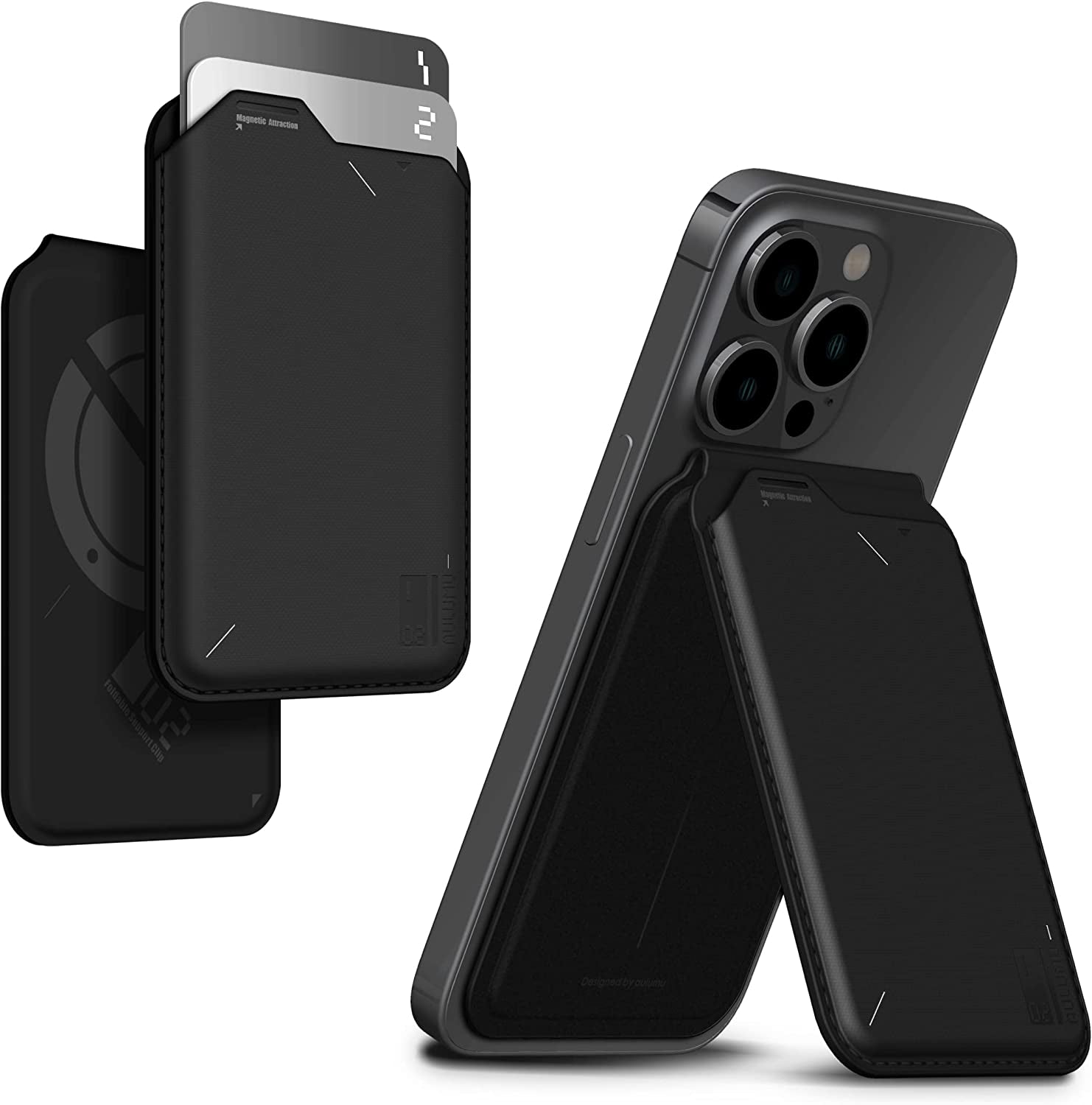 Aulumu G02 [2-In-1] Mag Safe Card Wallet Holder [Lightweight Version], Adjustable Stand, Open ID Window, Magnetic Phone Wallet Stick on for Iphone 14 Pro Max/14 Pro/14/14 Plus/13/12 Series Black  aulumu   
