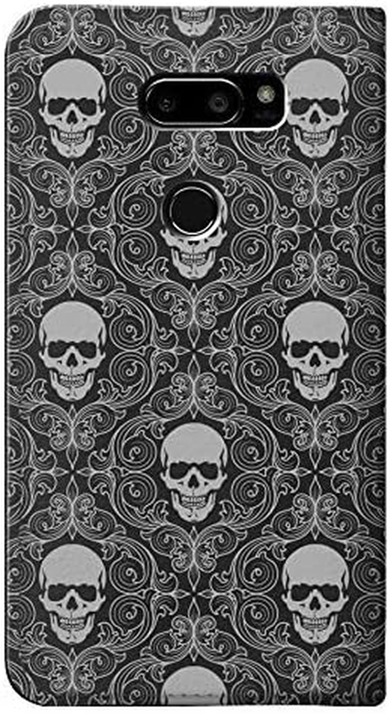 RW2371 Skull Vintage Monochrome Pattern PU Leather Flip Case Cover for LG V30, LG V30 Plus, LG V30S Thinq, LG V35, LG V35 Thinq  jjphonecase   