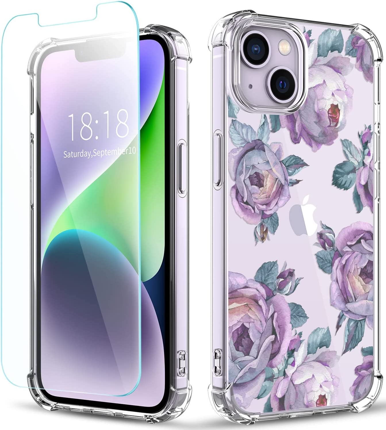YOYORI Compatible with Iphone 14 Case with Screen Protector, Flower Pattern Design, Floral Clear Women Phone Case Shockproof Protective Soft TPU Bumper Cover 6.1 Inch 2022(Flowers and Plants)  YOYORI i14-33  
