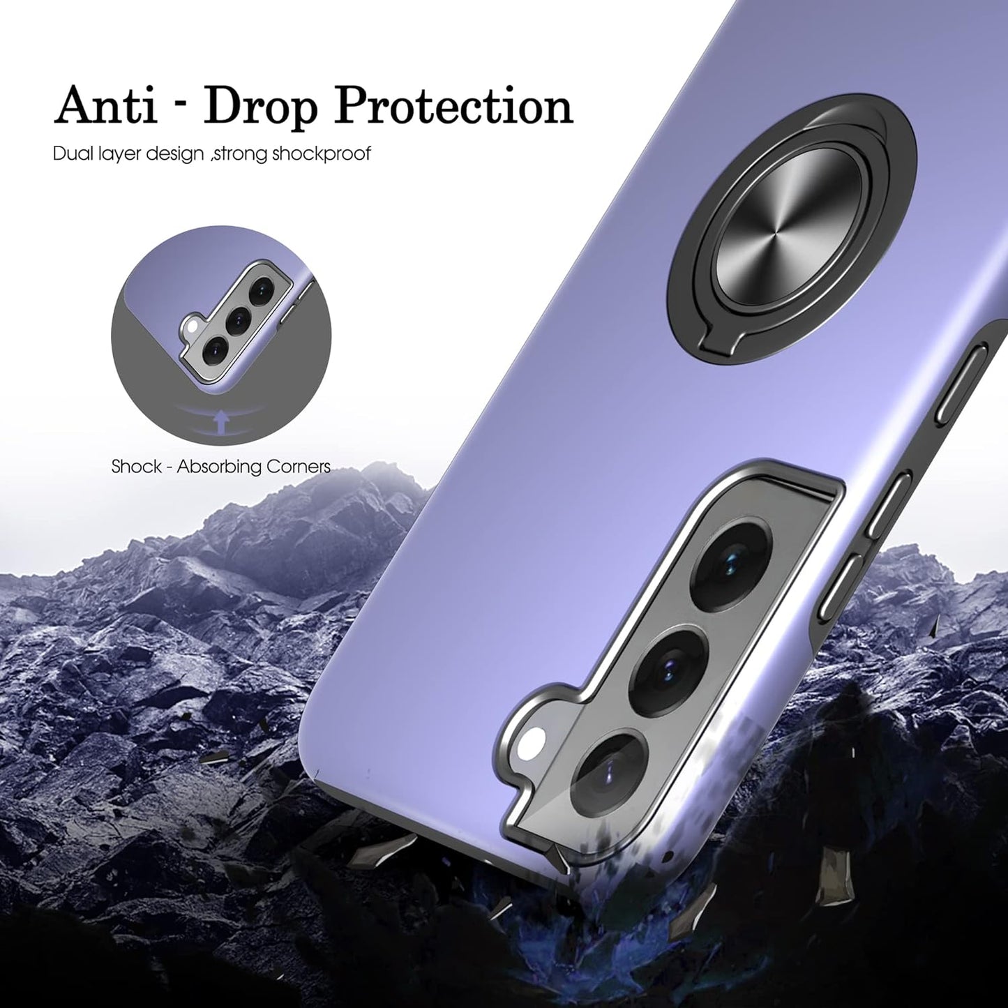 Compatible with Samsung Galaxy S22 plus Case, S22 plus Case with HD Screen Protector with Slide Camera Cover, 360°Rotation Ring Kickstand [Military Grade] Case for Galaxy S22+/S22 plus （Blue  Gritup   