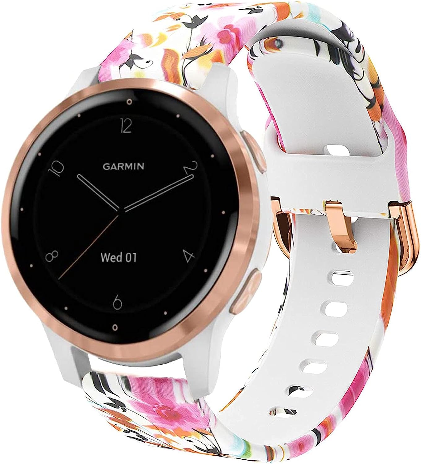 Vicrior Bands Compatible with Garmin Vivoactive 4S 40Mm / Venu 2S Smart Watch, 18Mm Quick Release Soft Silicone Fadeless Pattern Printed Floral Replacement Band for Garmin Vivomove 3S, Leopard  ViCRiOR Flower  