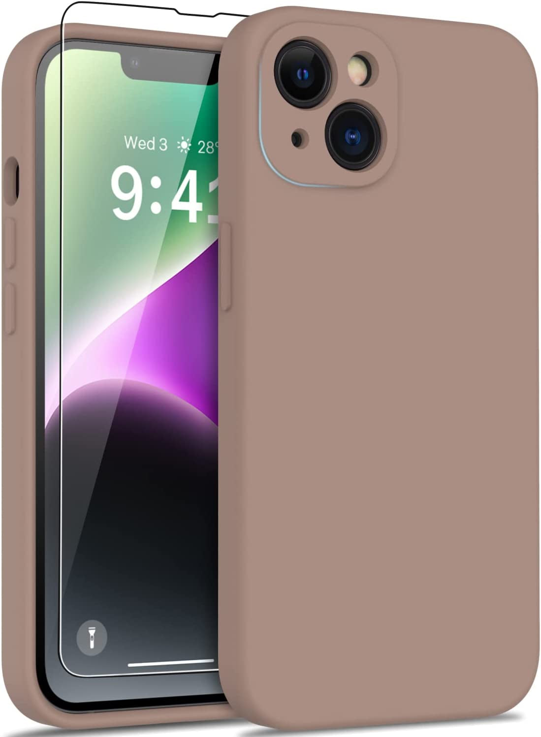 DEENAKIN Iphone 14 plus Case with Screen Protector,Enhanced Camera Cover,Passing 16Ft Drop Tested Soft Silicone Gel Rubber,Slim Fit Protective Phone Case for Iphone 14 plus 6.7" Hot Pink  DEENAKIN Light Brown  