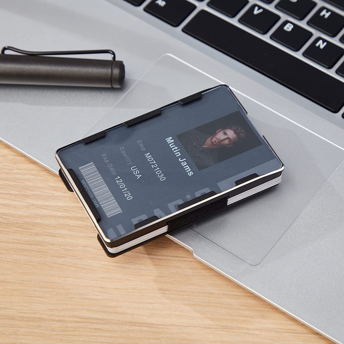 Men Minimalist Metal Wallet with ID Window Money Clip | Slim Front Pocket RFID Blocking Aluminum EDC Tactical Wallets with Cash Strap | Personalized Mini Multifunction Card Holder for Travel Business  FeiYen   