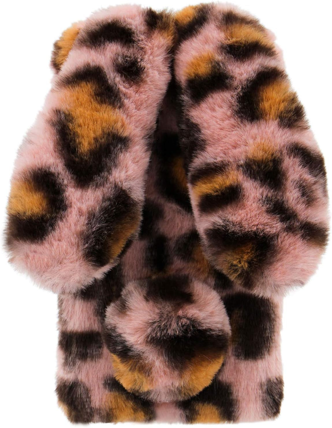 LCHDA Rabbit Case for Oneplus Nord N200 5G, Cute 3D Bunny Ears Soft Furry Hairball Fuzzy Warm Winter Faux Fur Plush Fluffy Flexible TPU Bumper Women Girls Protective Skin Cover - Leopard Pink  LCHDA   