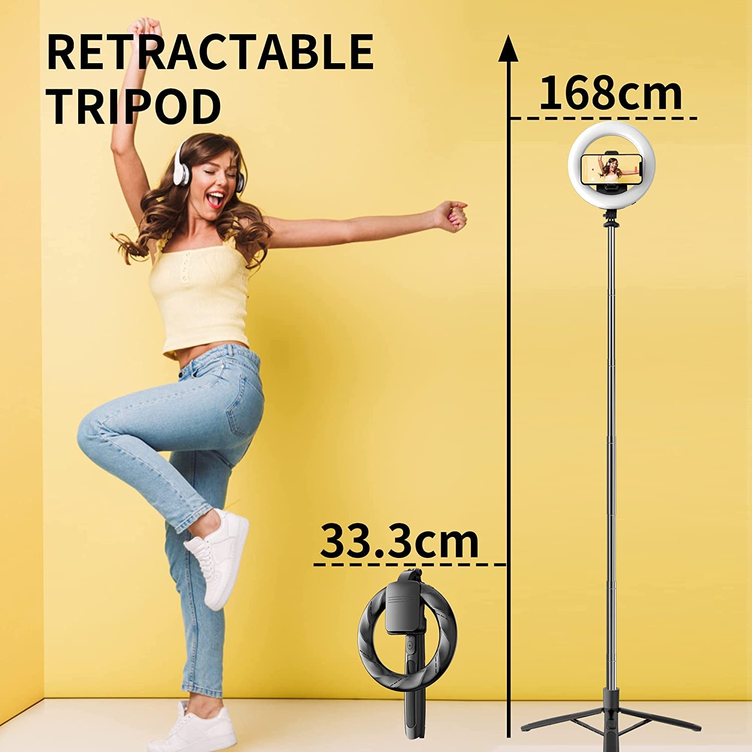 8" Selfie Ring Light with 66" Extendable Tripod Stand & Phone Holder, Portable Unplugged Dimmable LED Ringlight for Live Stream/Makeup/Tiktok/Youtube Video, Compatible with Iphone & Android  LDP   