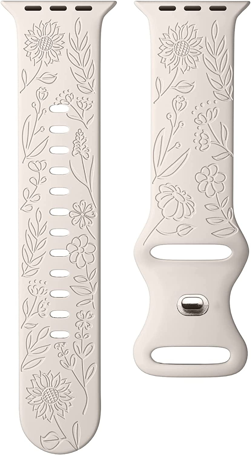 3 Pack Sunflower Engraved Bands Compatible with Apple Watch Band 38Mm 40Mm 41Mm 42Mm 44Mm 45Mm 49Mm Women Girl, Flower Silicone Wrist Bands Strap Compatible with Iwatch Series 8 7 6 5 4 3 2 1 SE Ultra  SNBLK   