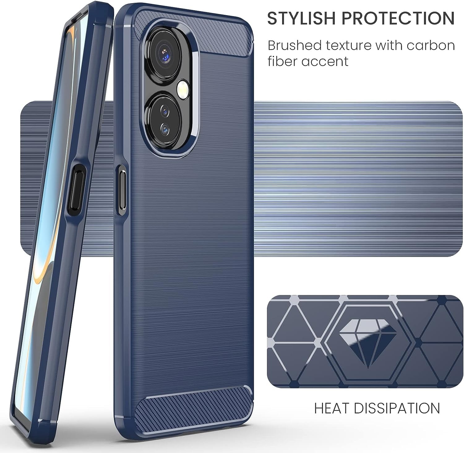 Dretal for Oneplus Nord N30 5G Case with Tempered Glass Screen Protector, Shock-Absorption Brushed Flexible Soft TPU Carbon Fiber Protective Cover for Oneplus Nord N30 5G (Ls-Navy)  Dretal   