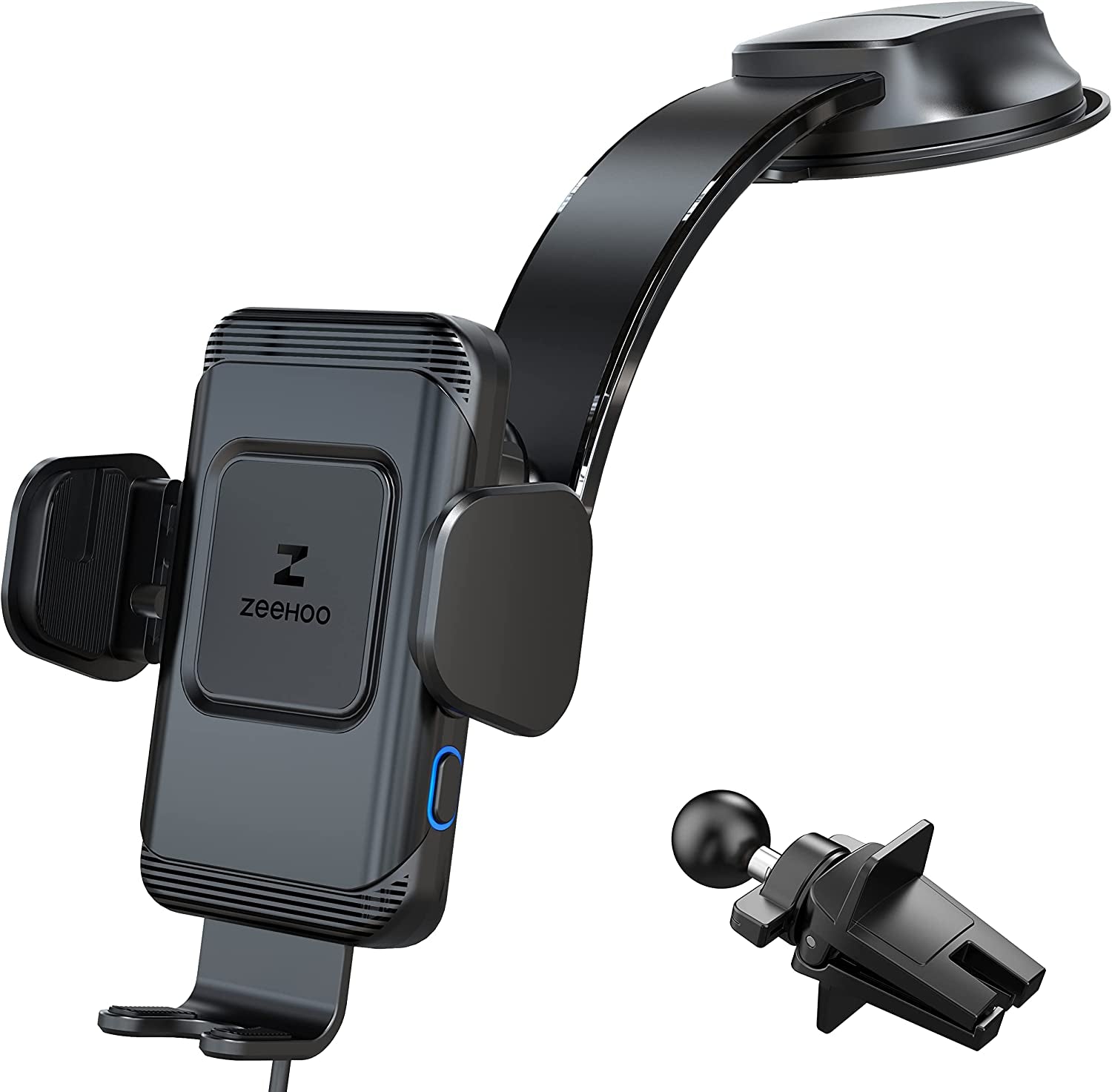 Zeehoo Wireless Car Charger,15 W Fast Charging Auto-Clamping Car Mount,Windshield Dash Air Vent Phone Holder for Iphone 14 13 12 Mini 11 Pro Max XS XR 8,Samsung S22 S21 S20 Note 20 10 9 8  ZEEHOO Black  