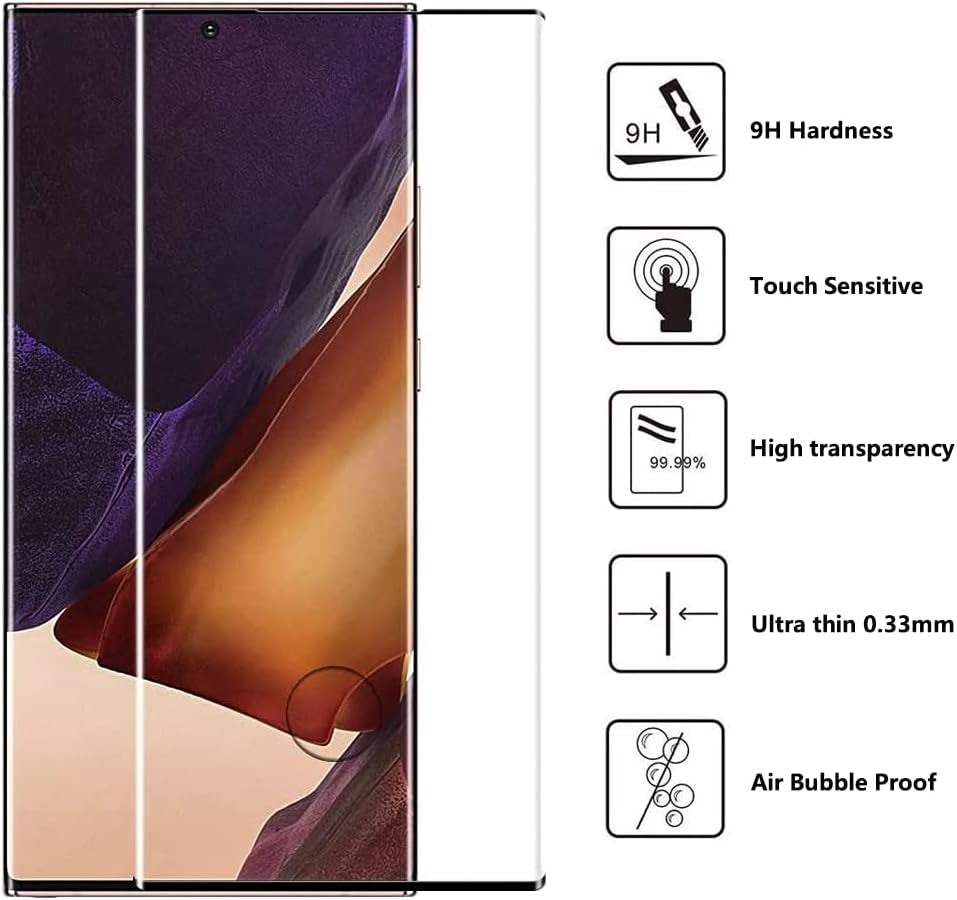 Micger Galaxy Note 20 Ultra Screen Protector, 2 Pack Camera Lens Protector【2+2 Pack】 Compatible Fingerprint, Easy Installation, 3D Glass 9H Hardness Tempered Glass Screen Protector for Samsung Galaxy Note 20 Ultra 5G  Micger   