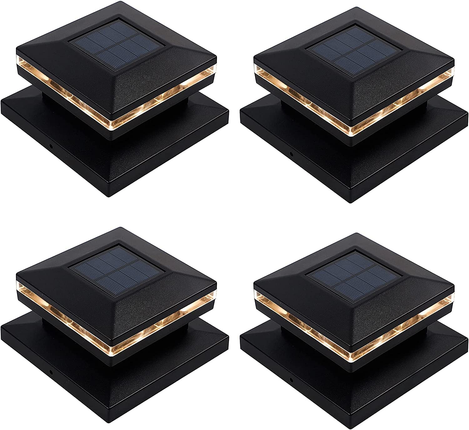MAGGIFT 15 Lumen Outdoor Post Cap Light for Fence Deck or Patio, Warm White High Brightness SMD LED Lighting, Lamp Fits 4X4, 5X5 or 6X6 Wooden Posts, 6 Pack  MAGGIFT Black 4 pack 