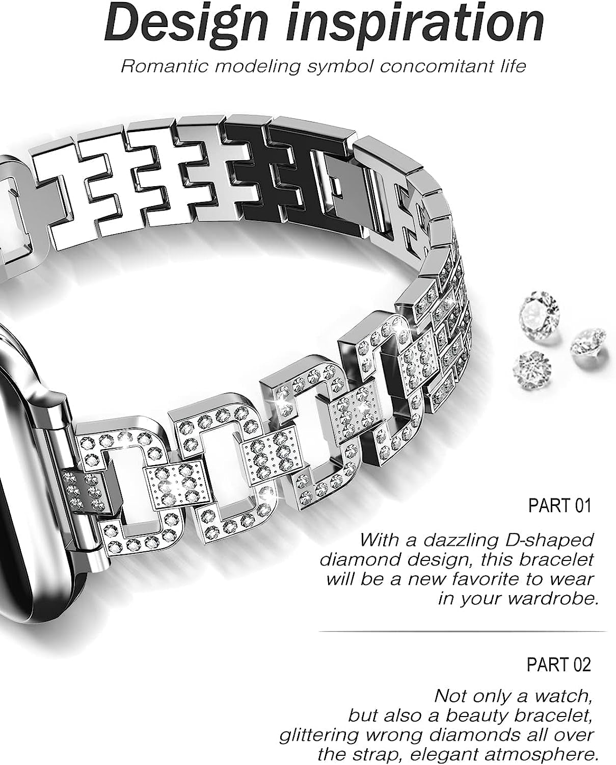 SIBOLOO for Apple Watch Band 45Mm 44Mm 42Mm 41Mm 40Mm 38Mm Series 7 Series 6 5 4 3 2 1 SE, Diamond Rhinestone Stainless Steel Iwatch Band, Bling Replacement Bracelet Metal Wristband Strap  SIBOLOO   