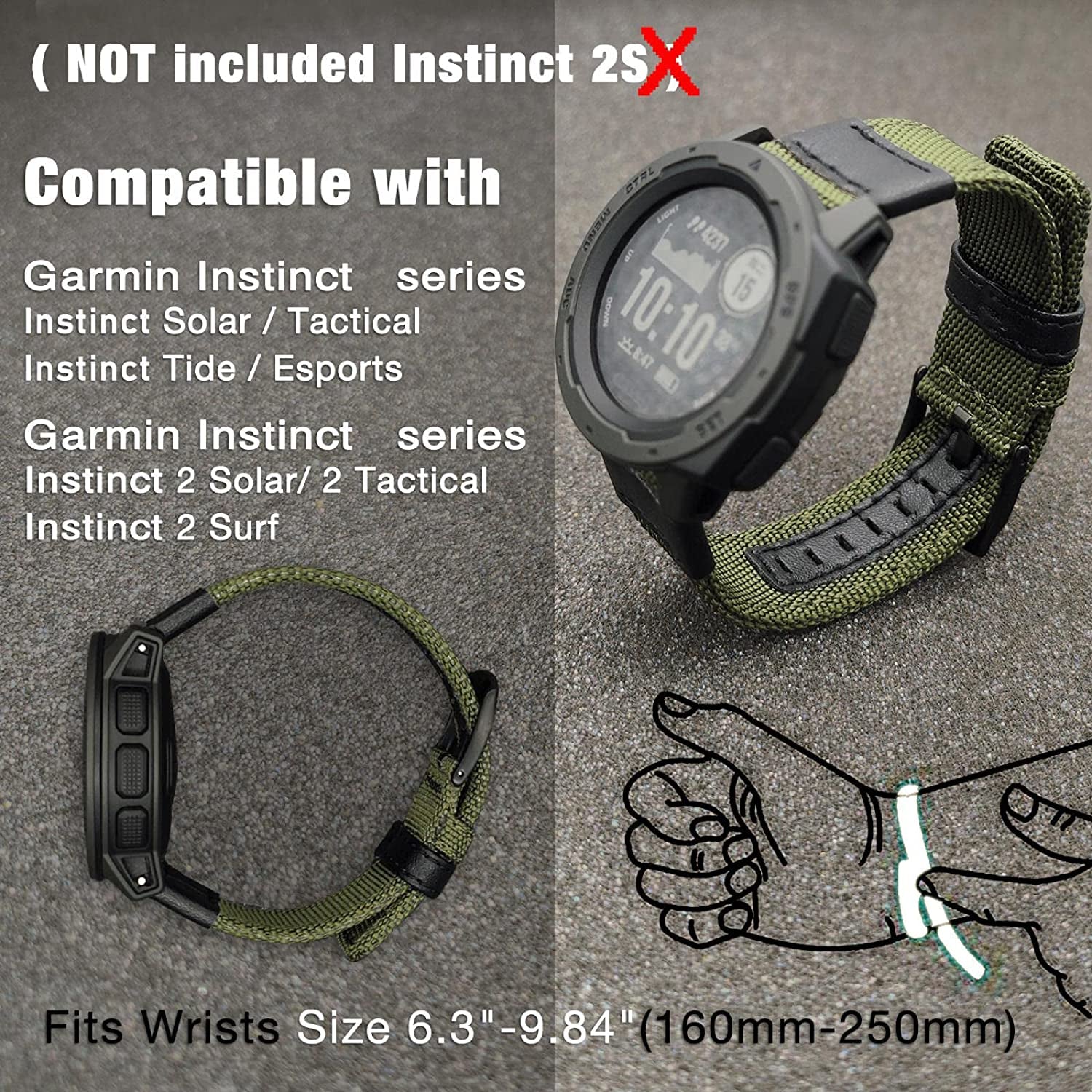Abanen 22Mm Nylon Military Style Watch Bands for Garmin Instinct/Instinct 2 Solar, Woven Fabric Durable Wristband Strap for Garmin Instinct Tactical/Tide/Esports/Instinct Solar  Abanen   