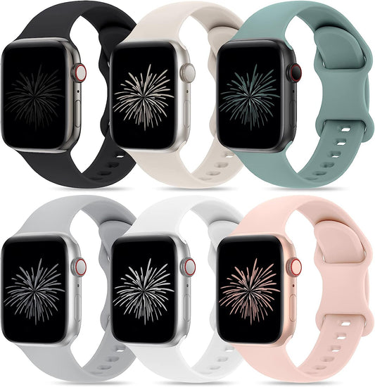 Qrose 6 Pack Bands Compatible with Apple Watch 38Mm 40Mm 41Mm 42Mm 44Mm 45Mm 49Mm, Soft Silicone Replacement Sport Strap Wristbands for Iwatch Series Ultra 8/7/6/5/4/3/2/1 SE Women Men  QRose   