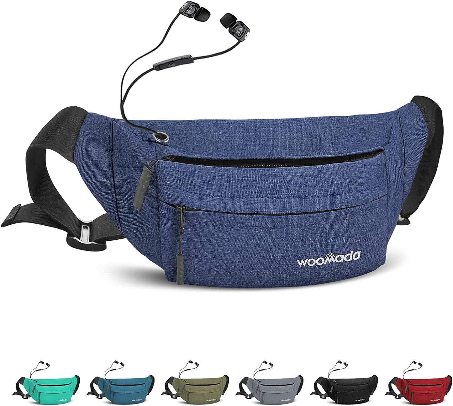 WOOMADA Crossbody Belt Bag, Fanny Pack for Women, Waist Pack with Adjustable Strap & Headphone Jack, Pocket Waist Bag for Running Workout Sports Travelling Cycling Hiking Jogging, Easy Carry Any Phone  WOOMADA navy Blue  