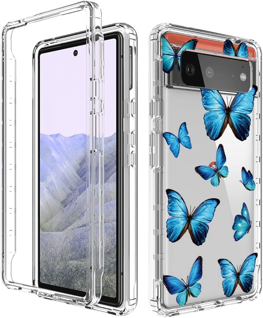 Zoeirc Case for Pixel 6 Pro Case,Pixel 6 XL G8VOU Case, Soft 360 Full Body Shockproof Bumper Crystal Clear Case Cover for Google Pixel 6 Pro 5G (Blue Butterfly)  Zoeirc   