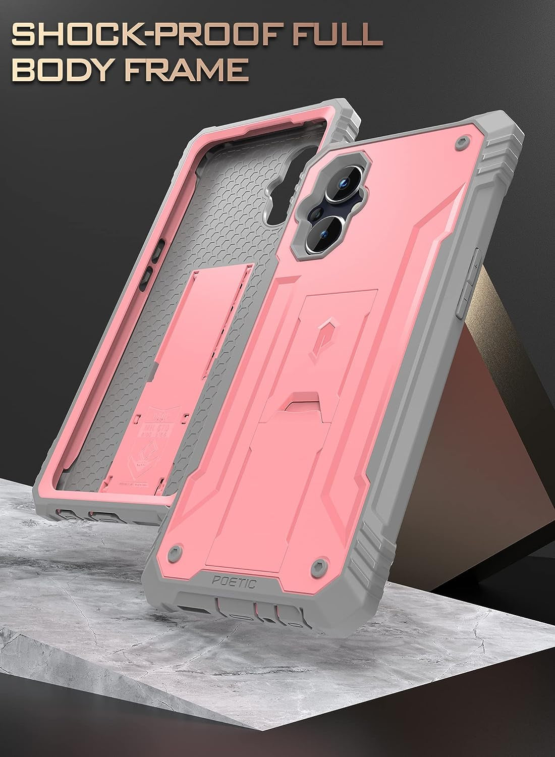 Poetic Revolution Series Case for Oneplus Nord N20 5G, [6FT Mil-Grade Drop Tested], Full-Body Rugged Dual-Layer Shockproof Protective Cover with Kickstand and Built-In-Screen Protector, Light Pink  Poetic   