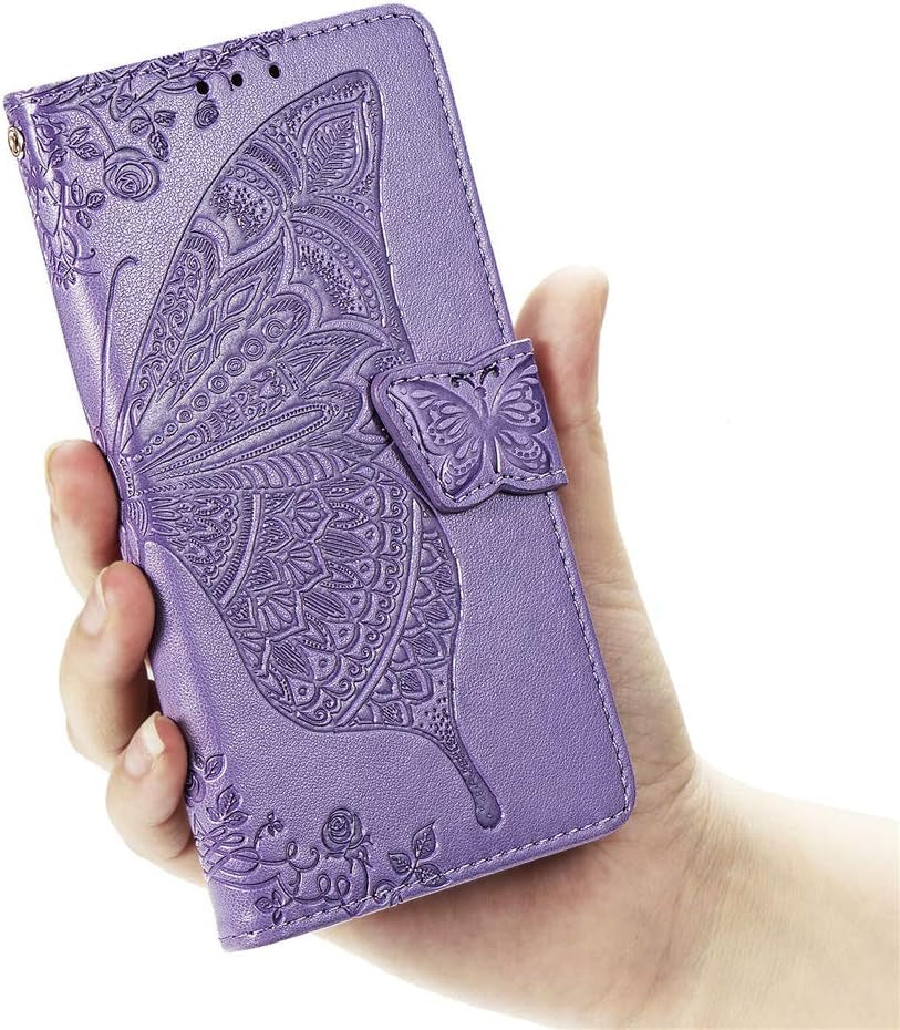 LEECOCO LG G7 Thinq Case Premium PU Leather Flip Wallet Case Butterfly Embossed Full Body Protection Flip Stand Card Holder Magnetic Cover for LG G7 Thinq/Lg G7 One Big Butterfly Light Purple SD  LEECOCOO   