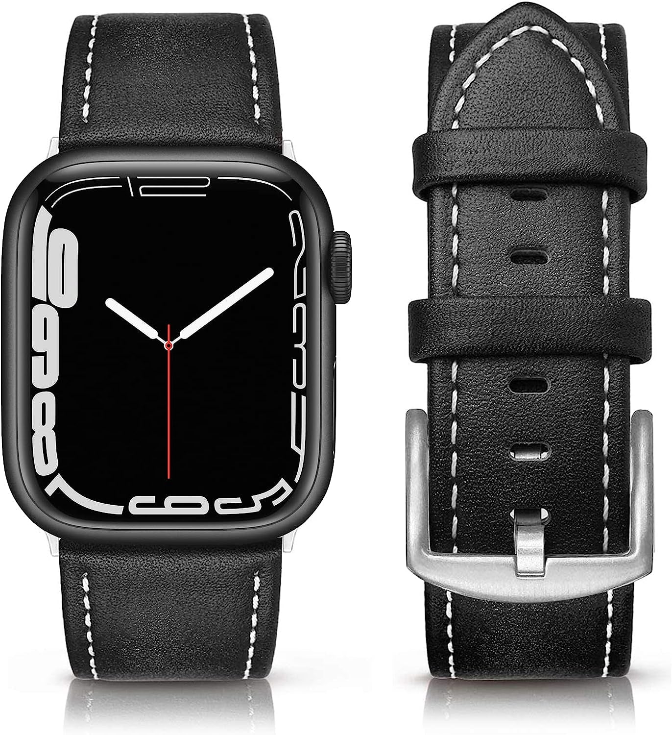 SWEES Leather Band Compatible with Apple Watch Bands 45Mm 42Mm 44Mm Men Women, Vintage Genuine Leather Wristband Replacement Band Compatible for Iwatch Series 8 7 6 5 4 3 2 1 SE Retro Walnut  SWEES Classic Black 42mm / 44mm / 45mm 