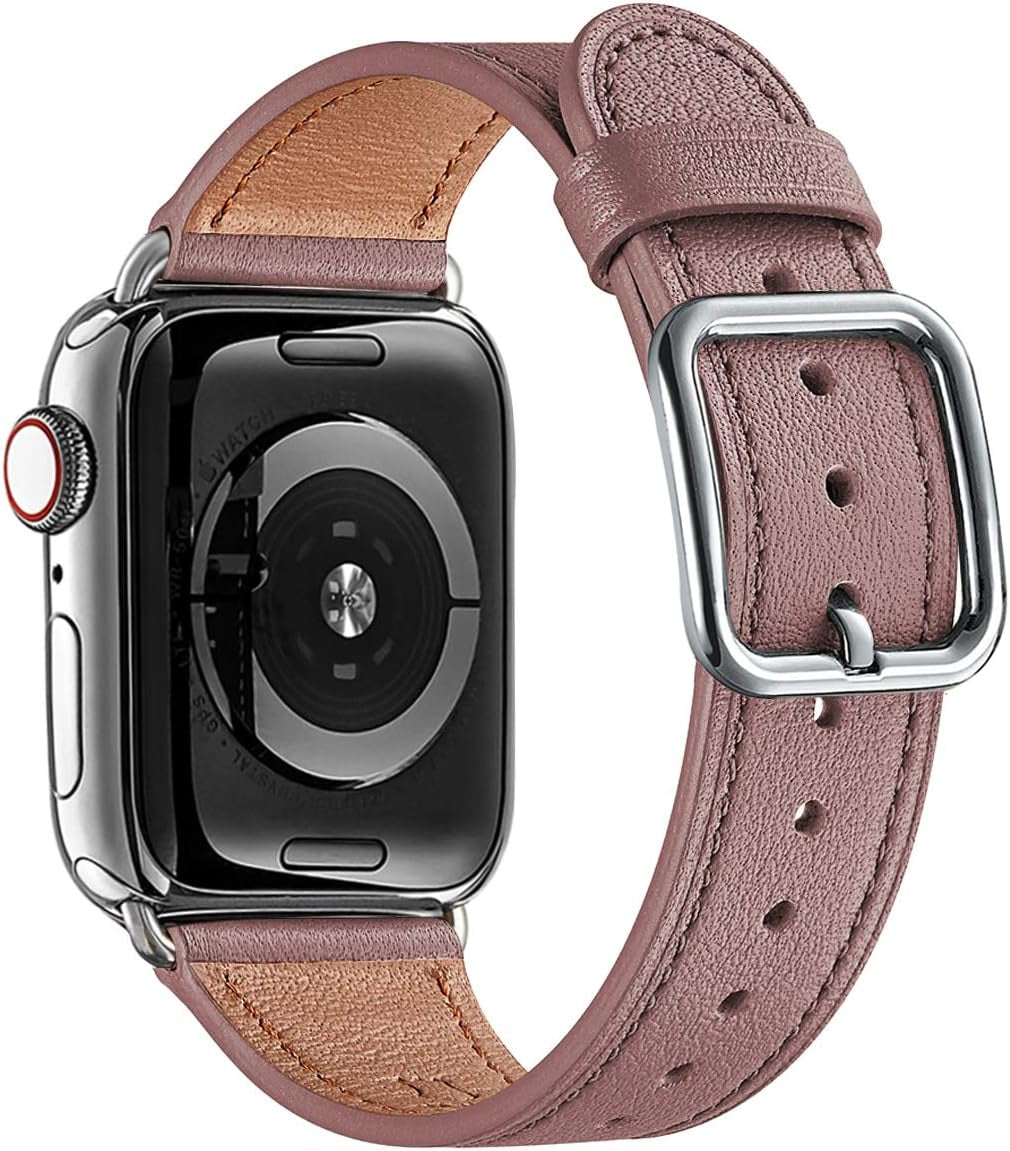 MNBVCXZ Compatible with Apple Watch Band 38Mm 40Mm 41Mm 42Mm 44Mm 45Mm 49Mm Women Men Girls Boys Genuine Leather Replacement Strap for Iwatch Series 8 7 6 5 4 3 2 1 Iwatch Ultra SE (Pink Sand/Rose Gold)  MNBVCXZ-US Lavender/Silver 38mm 40mm 41mm 
