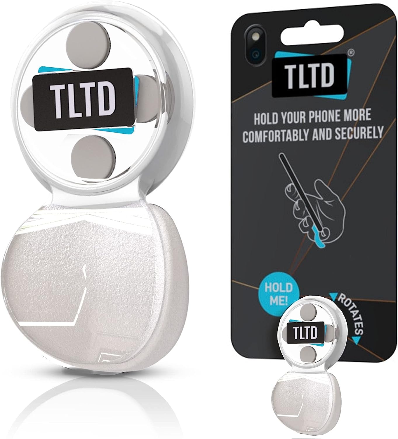 TLTD Premium Phone Grip Holder with 360°Rotation Pop Out Silicone Cushion Finger Grip for Iphone Samsung Smartphones with Secure Stick to Phone & Case Comfortable than Ring & Collapsible Strap (Black)  TLTD Clear with White Cushion  