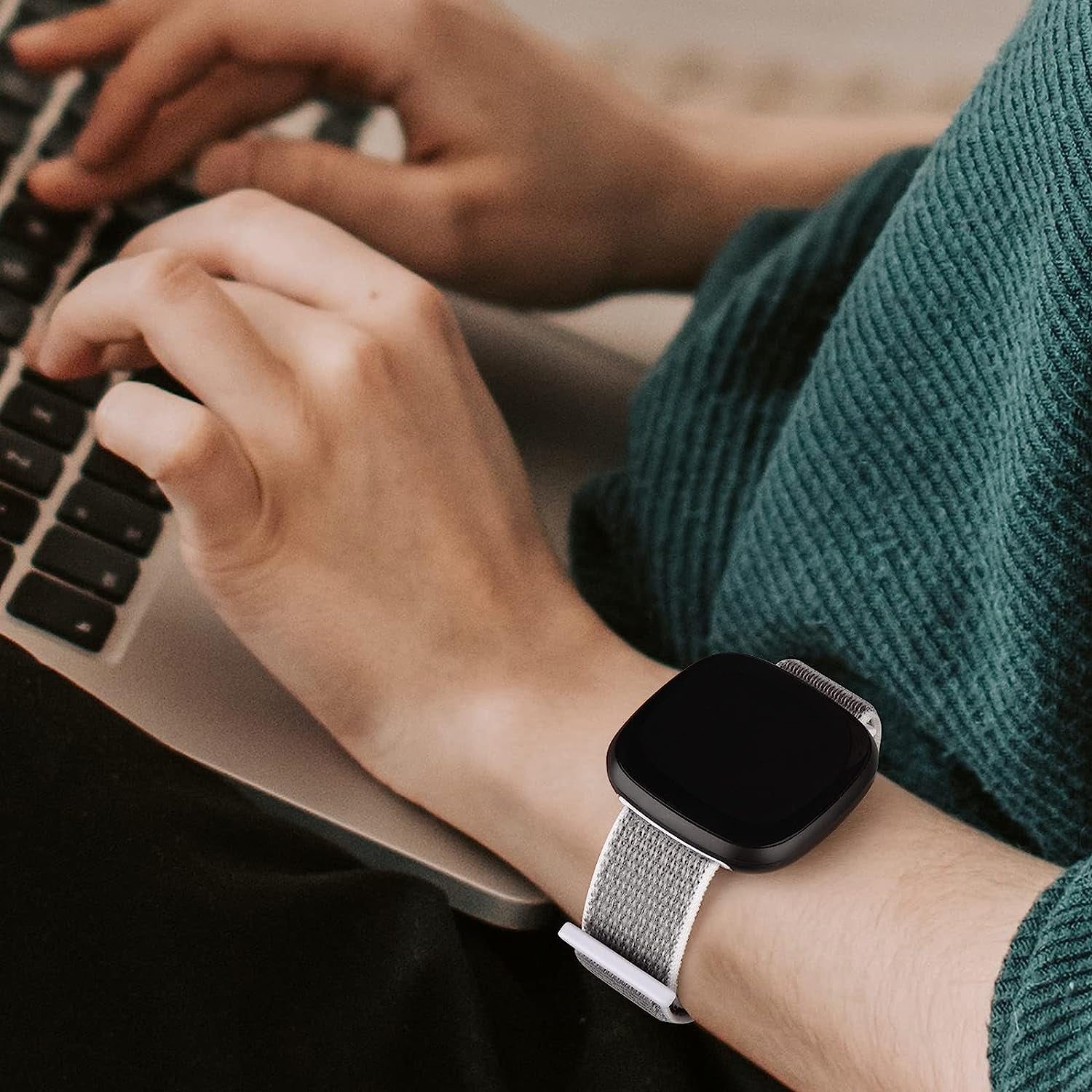 3 Pack Nylon Bands for Fitbit Sense 2/Sense/Versa 4/Versa 3 Bands for Women Men, Soft Breathable Adjustable Replacement Strap Wristbands for Fitbit Sense & Sense 2/Versa 3 & 4 (Black/Cape Code Blue/Seashell)  Vancle   