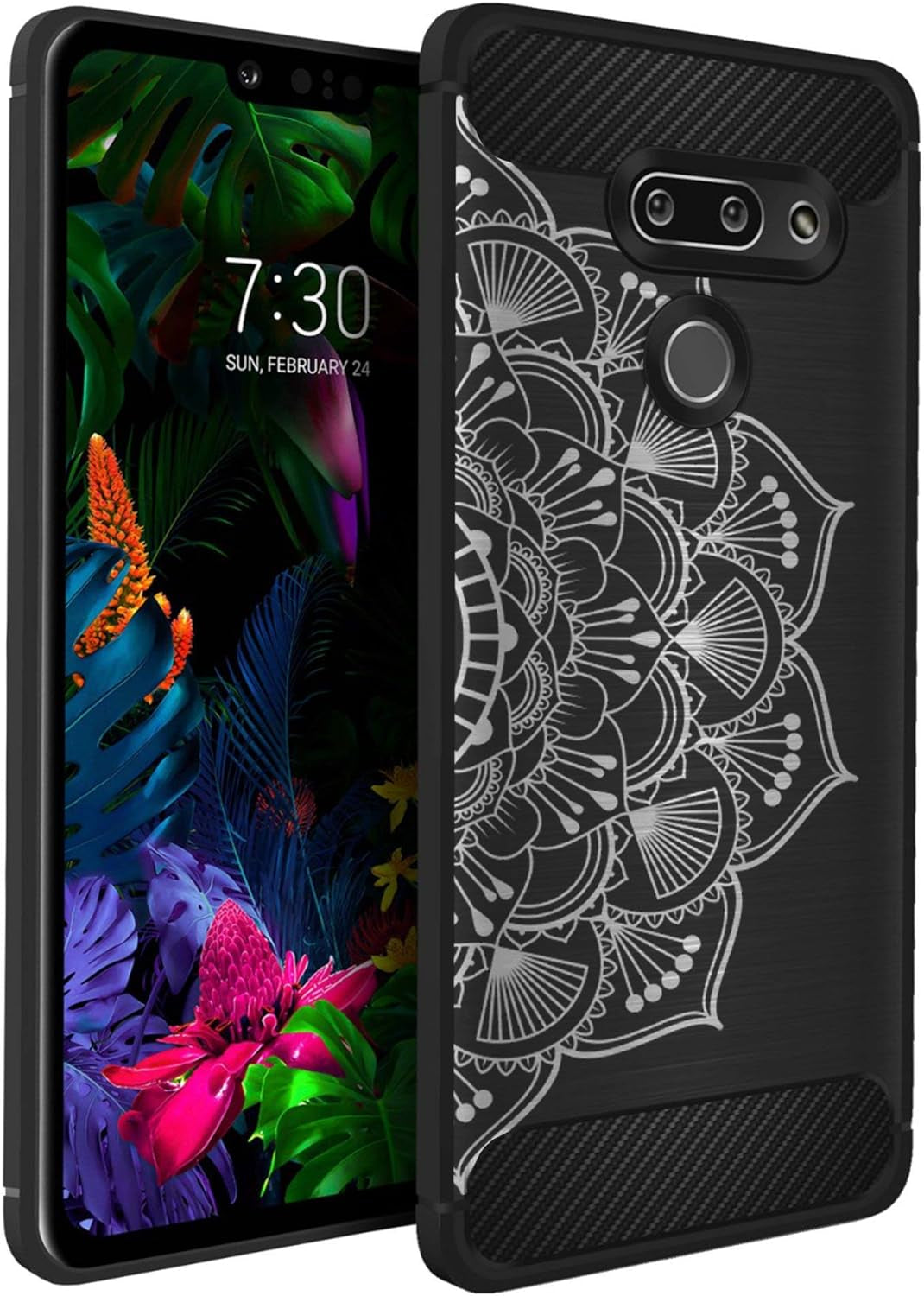 Casesondeck Case Compatible with [LG G8 Thinq/Lg G8] Tribal Floral Matte TPU Flexible Carbon Fiber Textured (Buffalo Western)  CasesonDeck Half Mandala  