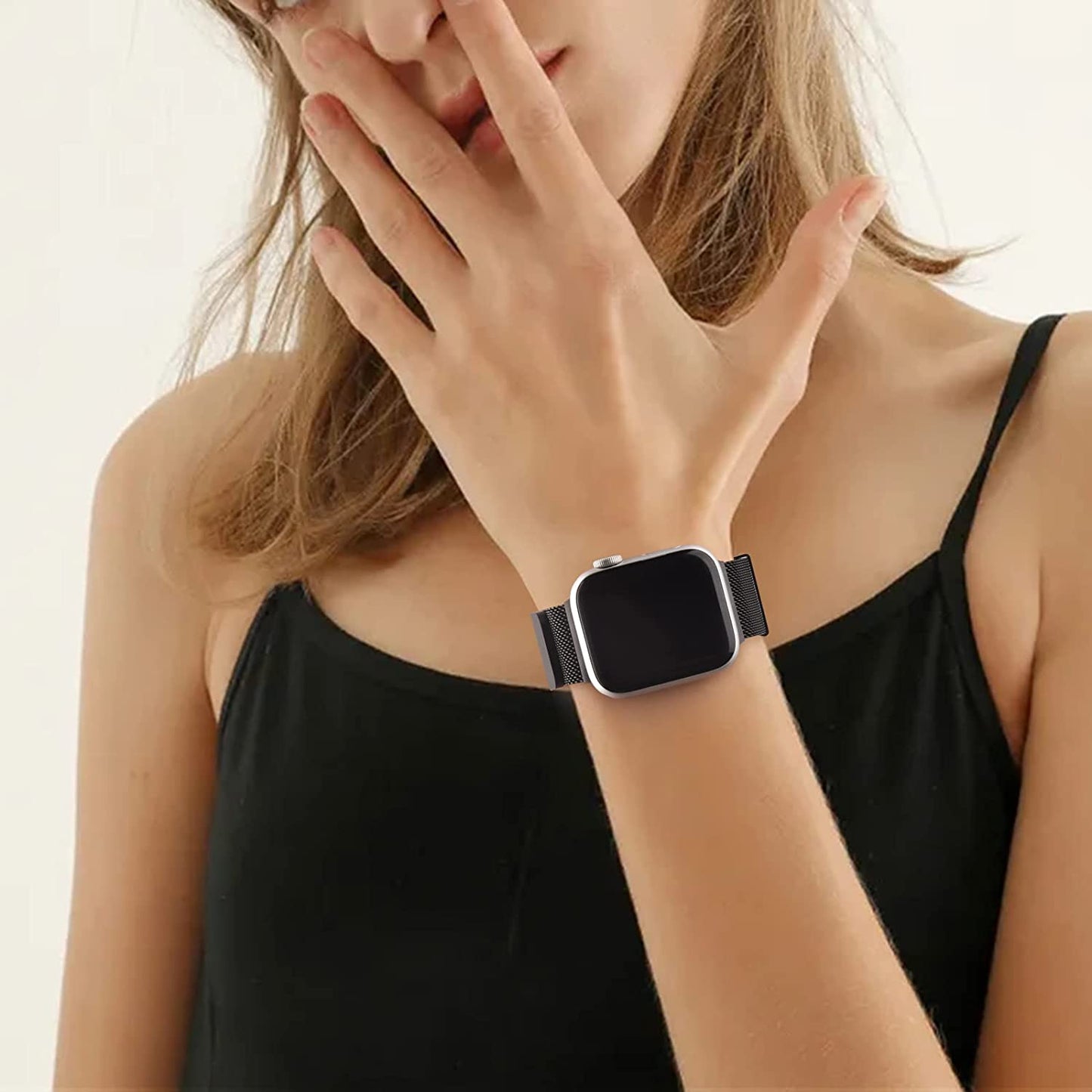 [2 PACK] Metal Stainless Steel Bands Compatible with Apple Watch Bands Series 8 7 6 5 4 3 2 1 SE 41Mm 40Mm 38Mm 42Mm 44Mm 45Mm, Mesh Loop Magnetic Milanese Strap for Iwatch Bands Women Men  Amzpas   