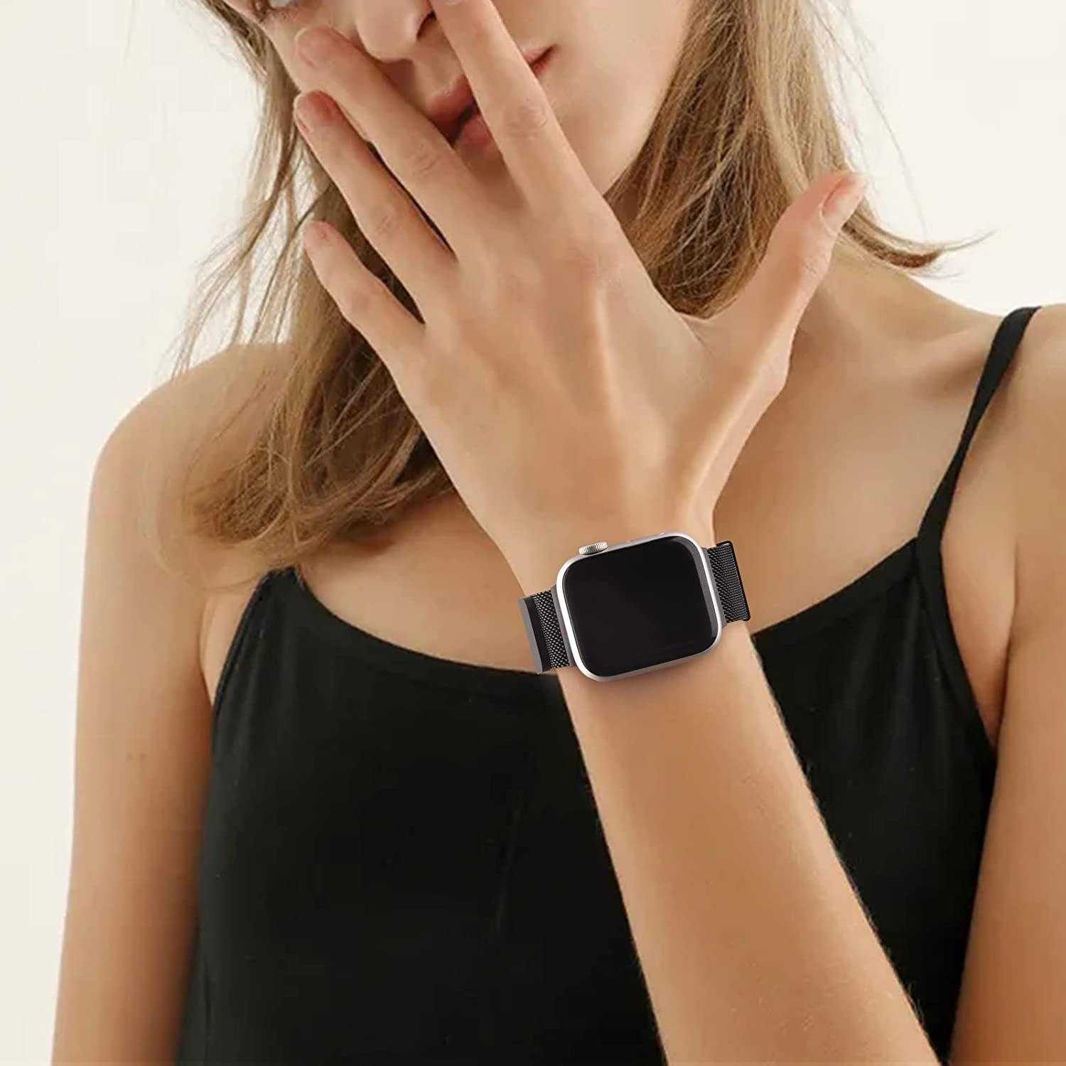 [2 PACK] Metal Stainless Steel Bands Compatible with Apple Watch Bands Series 8 7 6 5 4 3 2 1 SE 41Mm 40Mm 38Mm 42Mm 44Mm 45Mm, Mesh Loop Magnetic Milanese Strap for Iwatch Bands Women Men  Amzpas   