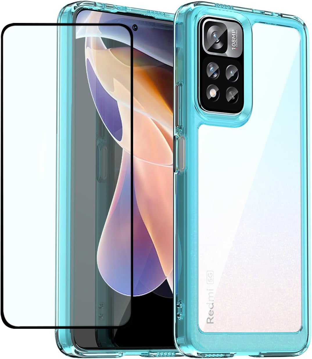 DFTCVBN Phone Case for Poco X4 NFC 5G Case, Mi 11I (India)/11I Hypercharge Case with Screen Protector, Soft Bumper with Clear Crystal PC Hard Back Shockproof Cover for Xiaomi Mi Poco X4 NFC 5G Clear  DFTCVBN Clearblue  