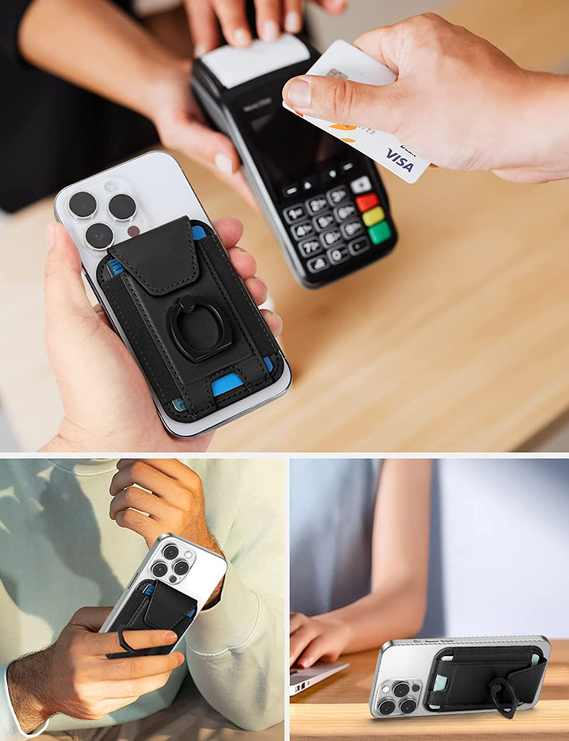 3-In-1 Magnetic Wallet with Phone Grip, Compatible with Magsafe Wallet and Phone Stand, Leather Privacy Flap, Magnetic Phone Wallet Holder with Phone Ring for Iphone 14/13/12 Series, 7 Cards, Black  ExtreLife   