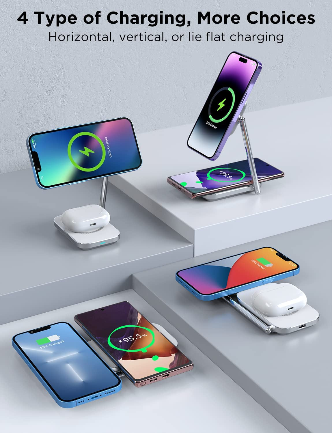 Fast Charging 2-In-1 Foldable Magnetic Wireless Charger, Compact & Portable Magsafe Charging Stand for Iphone 14/13/12 Series, Airpods 3/Pro/2, and All Qi-Enabled Phones  Hinyx Technology (Shenzhen) Co., Ltd.   