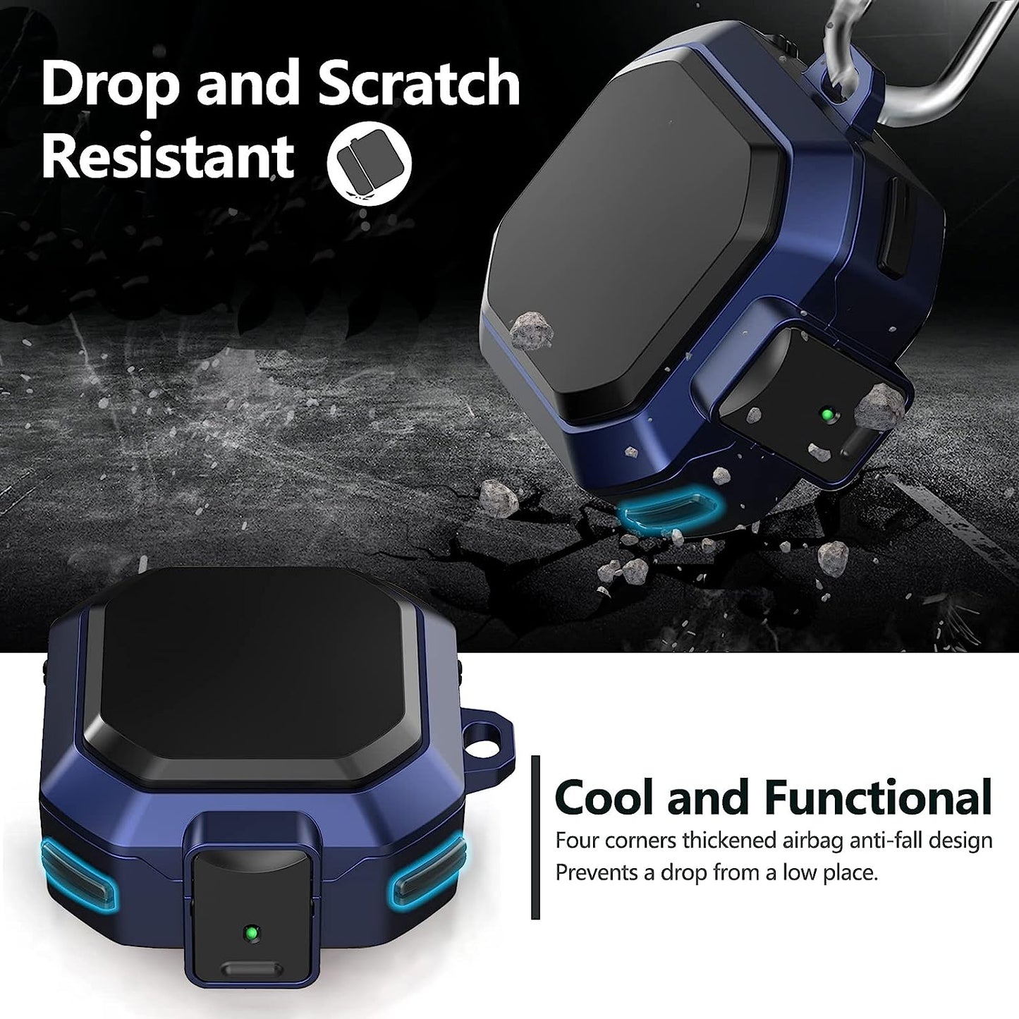 (With Secure Lock) Armor Case Cover for Samsung Galaxy Buds2 Pro Case(2022) /Galaxy Buds Pro Case(2021) /Galaxy Buds 2 Case (2021) /Galaxy Buds Live Case(2020) with Keychain/Zipper Box/Brush -Blue  Galafoki   