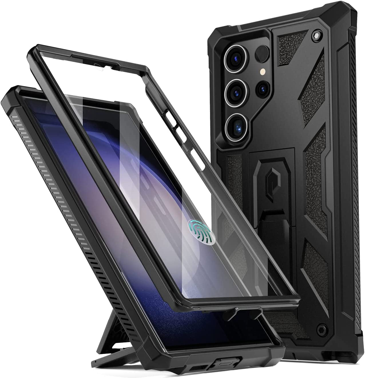 Poetic Spartan Case for Samsung Galaxy S23 Ultra 5G 6.8 Inch, Built-In Screen Protector Work with Fingerprint ID, Full Body Rugged Shockproof Protective Cover Case with Kickstand, Midnight Blue  Poetic Matte Black  