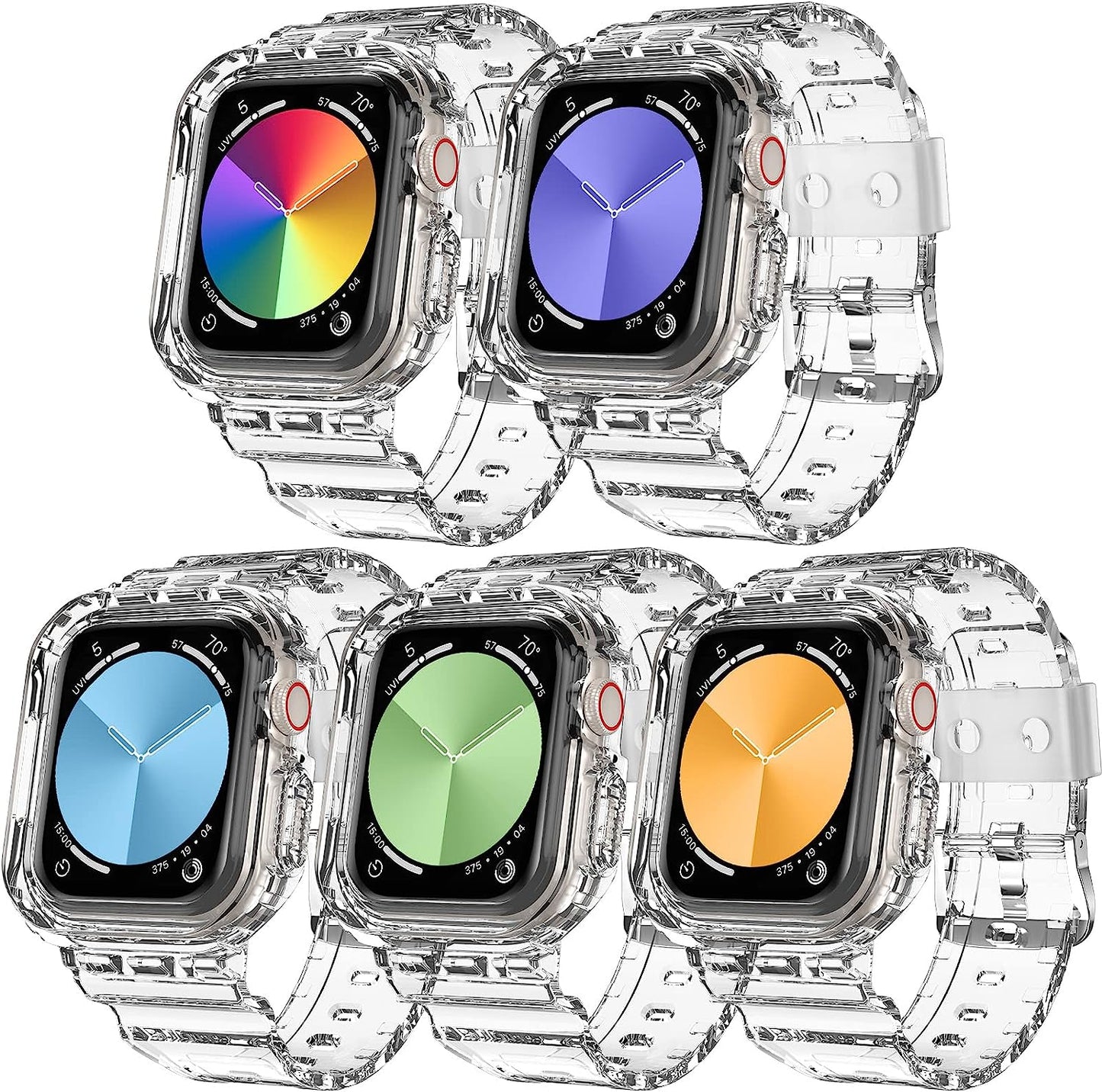 DABAOZA Compatible for Clear Apple Watch Band 45Mm 44Mm 42Mm 41Mm 40Mm 38Mm Ultra, Men Women Watch Band with Case Sport Jelly Transparent Strap for Iwatch Series 8 7 6 5 4 3 2 1 SE  DABAOZA Clear+Clear+Clear+Clear+Clear 38mm/40mm/41mm 