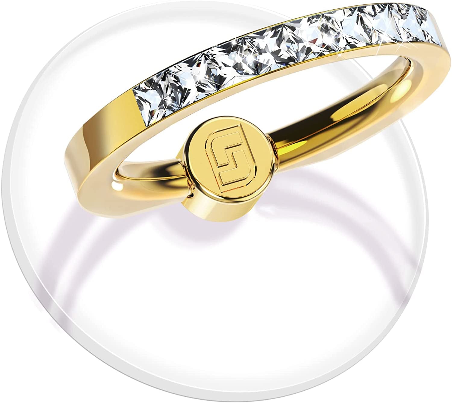 Transparent Phone Ring Holder 2 Pcs, Jsoerpay Clear Cell Phone Ring Holder with Diamond, Finger Grip 360°Rotation Compatible with Most of the Phones, Tablet and Case (Silver)  Jsoerpay 2 Gold Diamond  