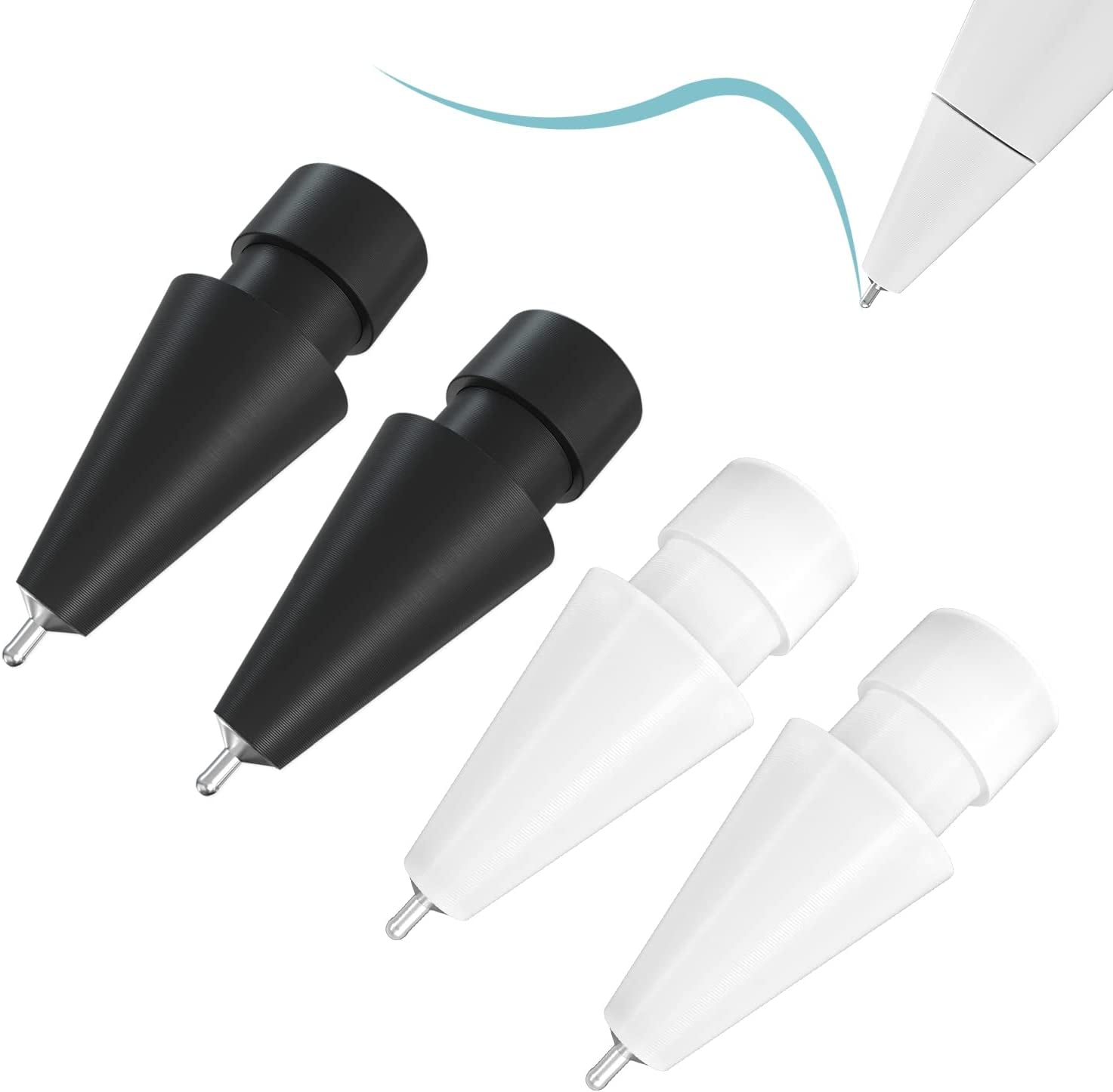 Upgraded (Pen Like) Pencil Tips Fits for Apple 2Nd Gen Ipad Pro Pencil,0.78Mm No Wear Out Fine Point Precise Control Longer Tips High Strength Material,White  REEYEAR 2 Pcs *White & 2 Pcs* Black 4 Pcs 