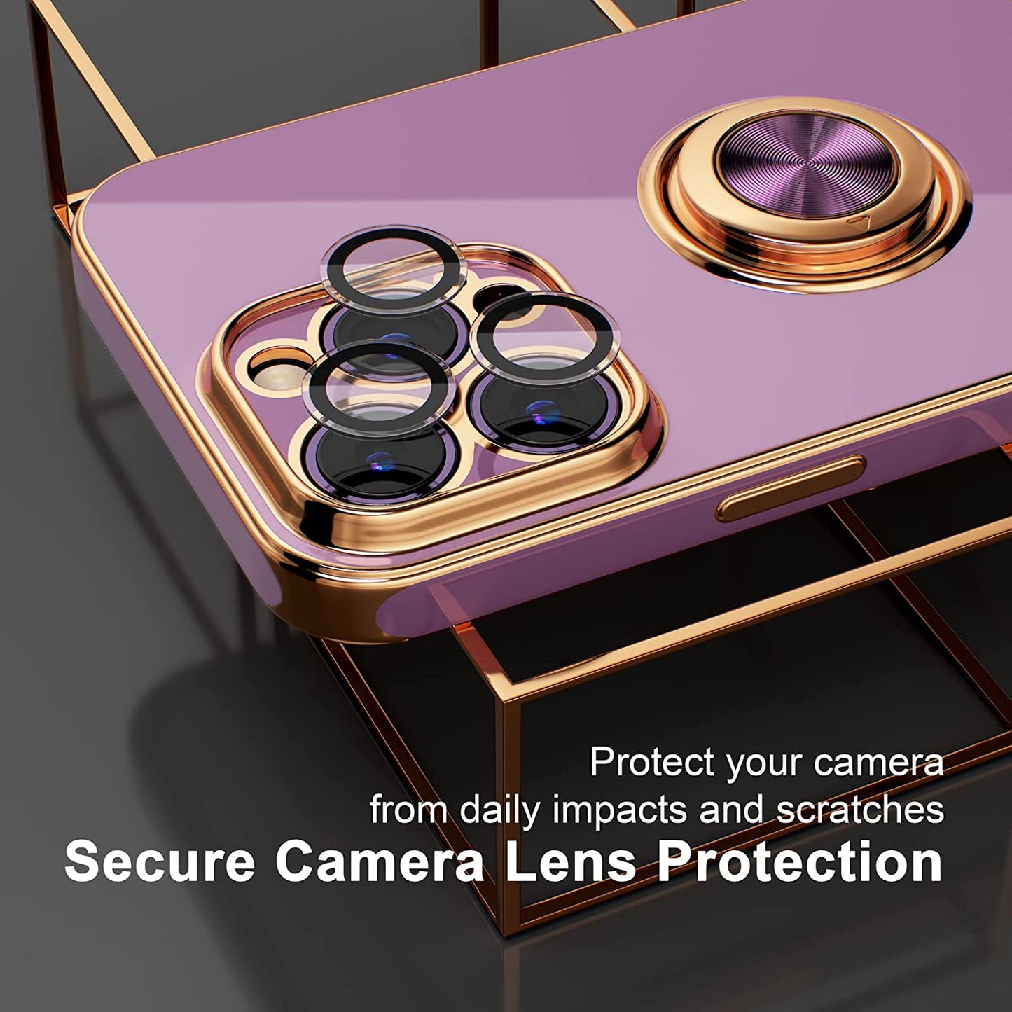 Choiche for Iphone 14 Pro Max Case with 360° Rotatable Ring Stand, Women Luxury Bling Plating Soft Silicone Case, [3 X Camera Lens Protectors] [2 X Tempered Glass Screen Protectors] (Lavender)  Choiche   