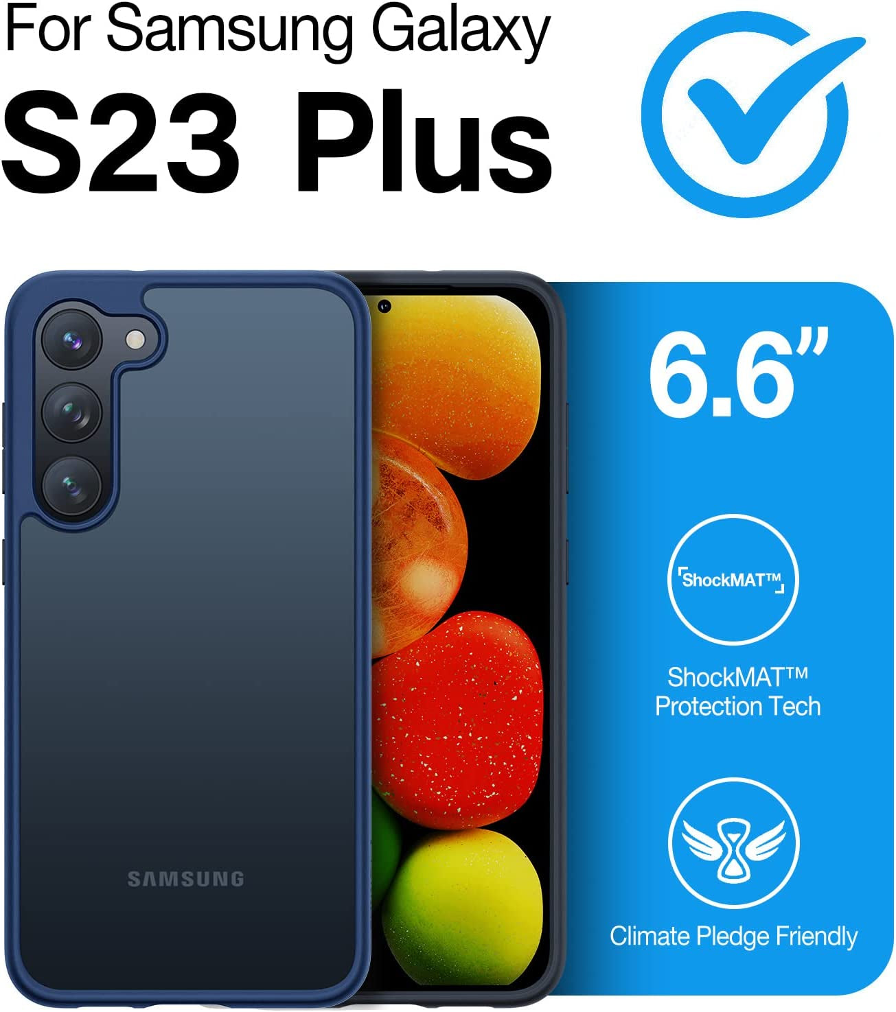 TORRAS Shockproof Designed for Samsung Galaxy S23 plus Case(Only), [Military Grade Drop Tested] Translucent Slim Protective Matte Phone Case for Samsung S23 plus Case 5G Guardian,Navy Blue  TORRAS   