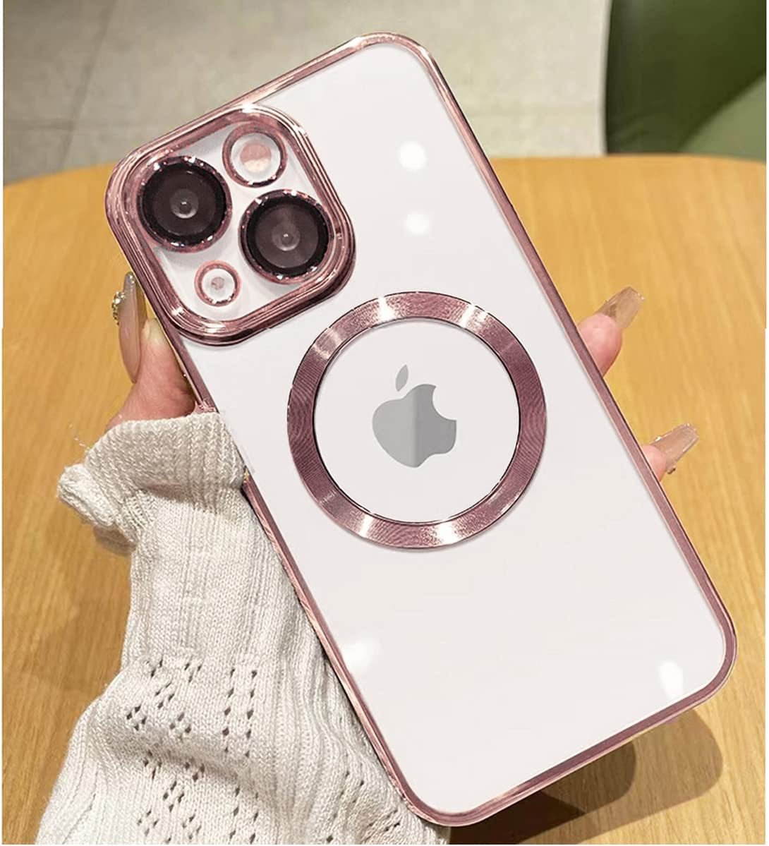 LZGHOYF Clear Case for Iphone 14 plus Built-In Camera Lens Protector Magnetic Case Compatible with Magsafe Elegant Protection Case Cover for Iphone 14 plus 6.7 Inches - Green  LZGHOYF Pink  