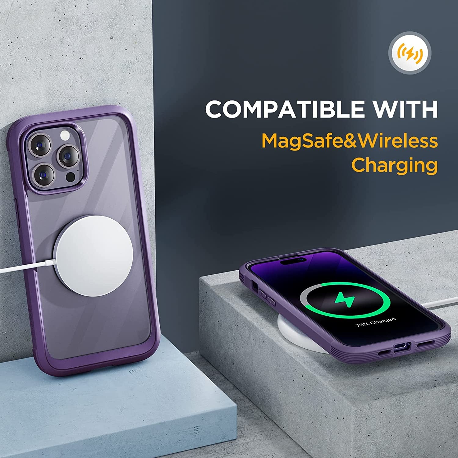 Miracase Glass Series for Iphone 14 Pro Case 6.1 Inch, 2023 Full-Body Clear Bumper Case with Built-In 9H Tempered Glass Screen Protector, with Camera Lens Protector (Noble Purple)  Miracase   