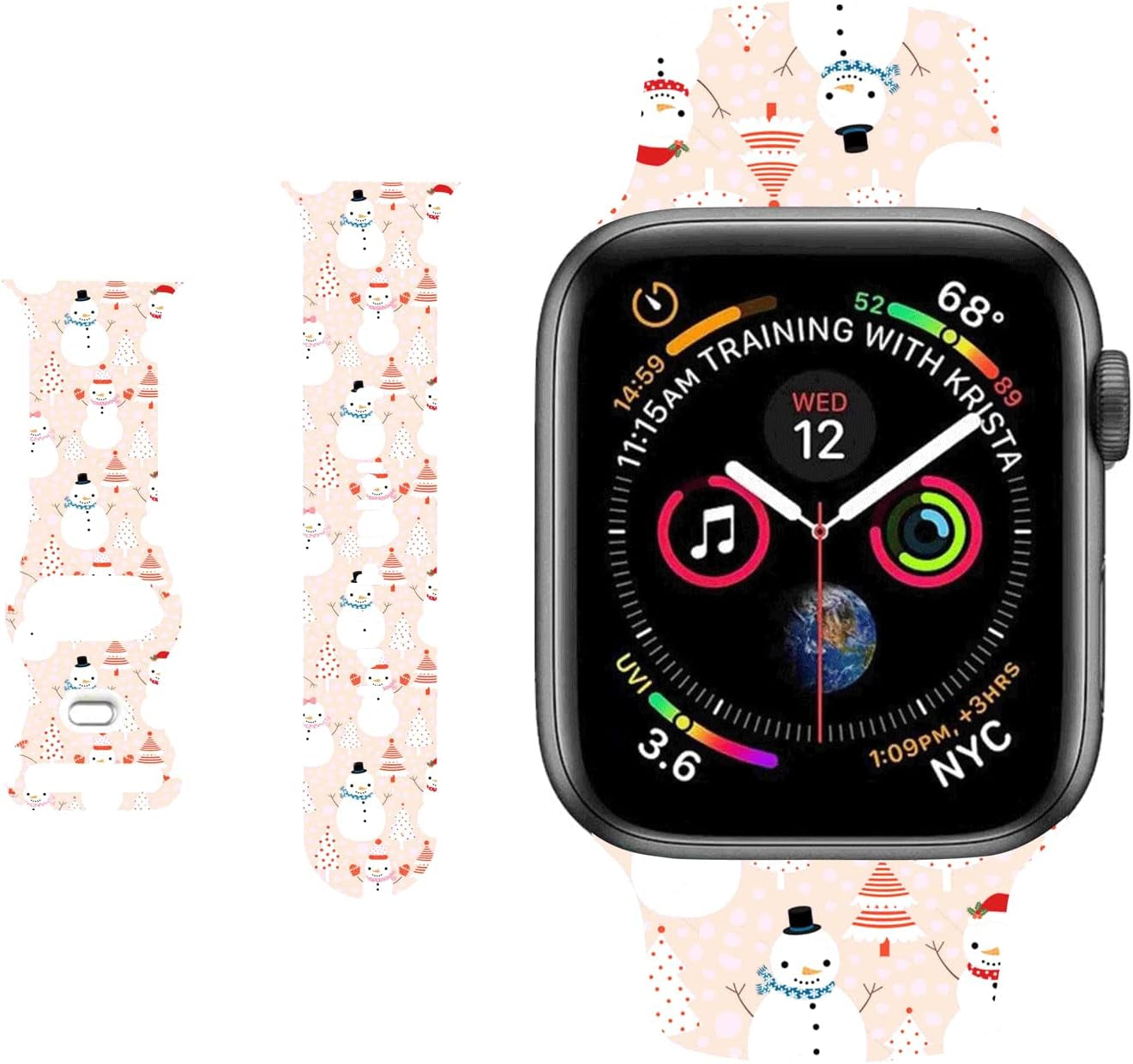 HYHMXB Chic Breathable Character Halloween Bands Compatible with Apple Watch 42Mm 44Mm 45Mm M/L, Grade Soft Silicone Sports Wristband Strap for Iwatch SE & Series 8 7 6 5 4 3 2 (Happy Skull)  HYHMXB C. Christmas Pink Snowman 42mm/44mm/45mm M/L 