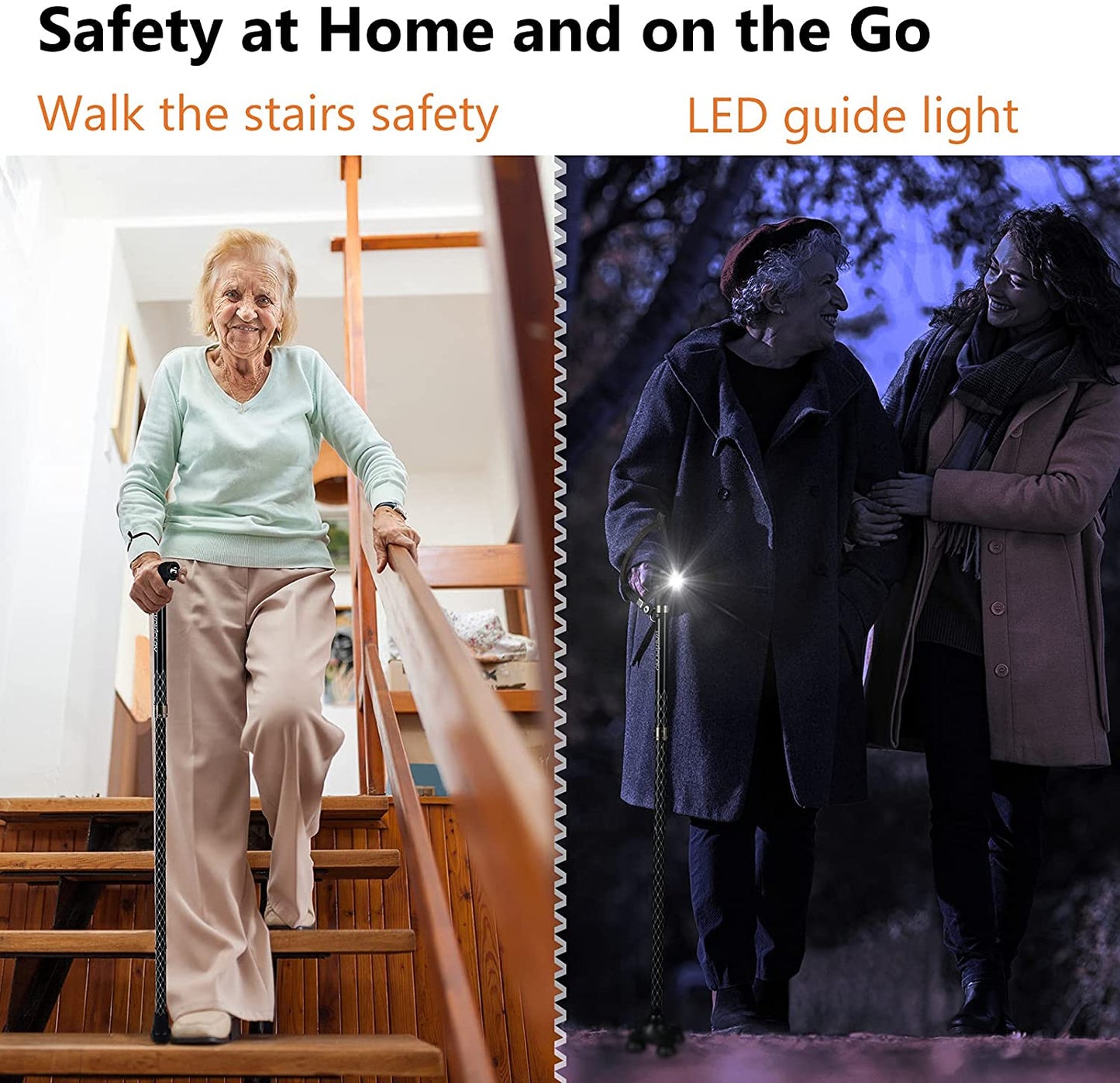 KAKICLAY Folding Walking Cane with LED Light for Women & Men, Foldable Adjustable Lightweight Aluminum Walking Stick for Seniors & Adults  KAKICLAY   