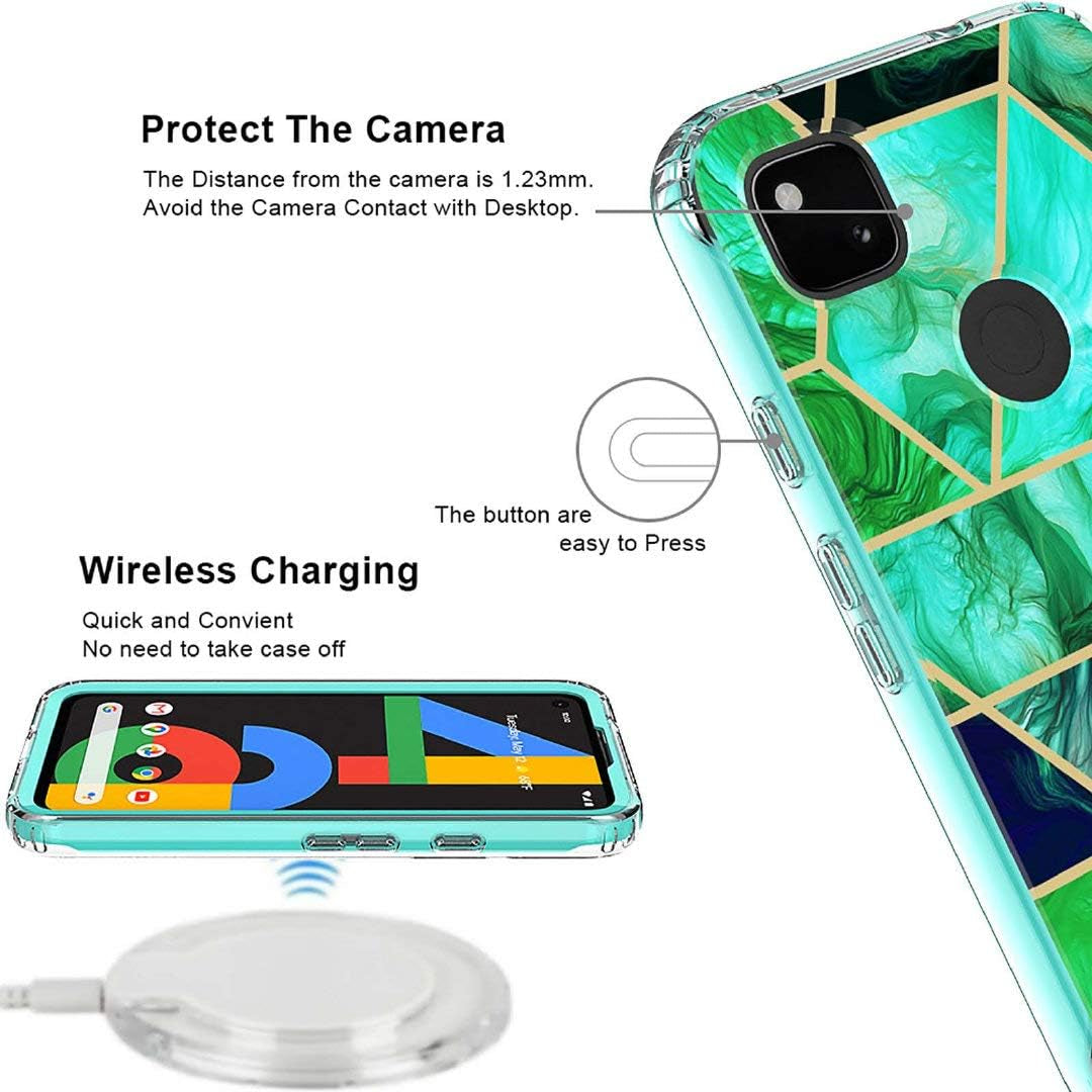 Jeylly Google Pixel 4A Case with Tempered Glass Screen Protector [2 Pack] [Not for 4A 5G], Hybrid Shockproof Slim Stylish Marble Design Protective Case for Google Pixel 4A 5.8 Inch (2020), Jade Green  Jeylly   