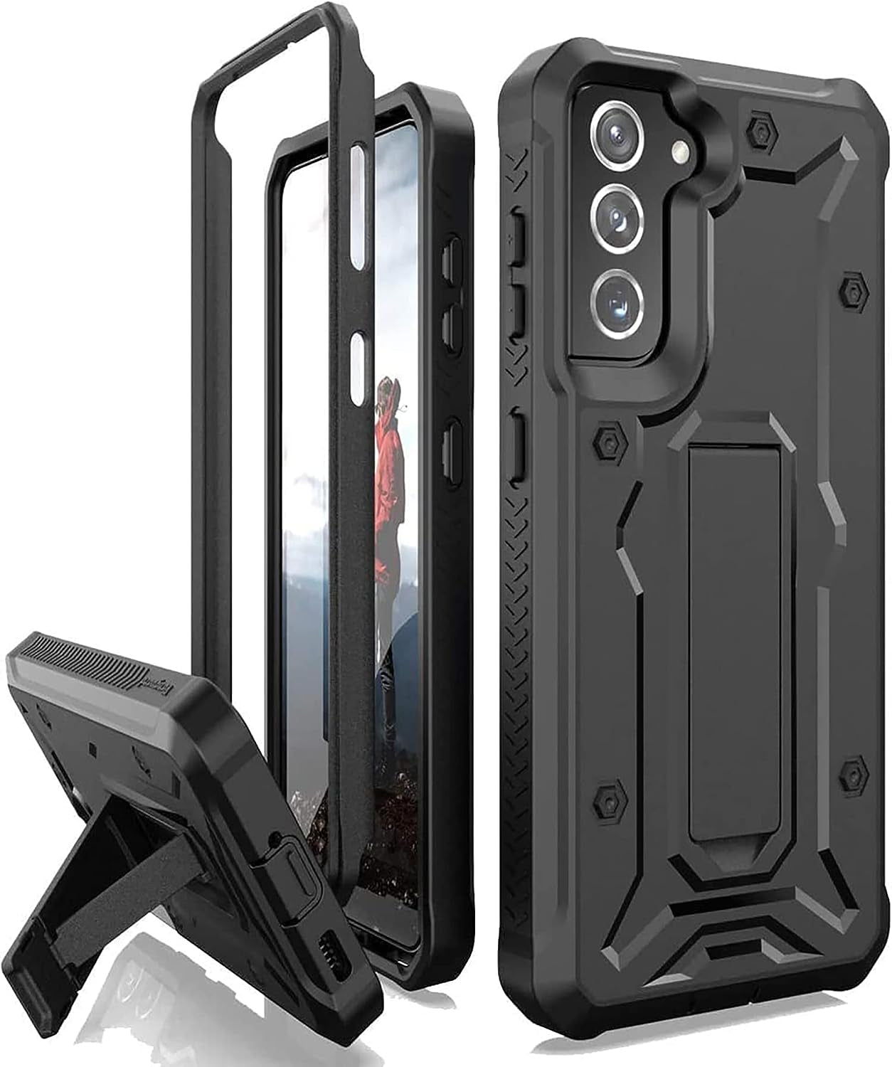 Armadillotek Vanguard Compatible with Samsung Galaxy S21 Case, Military Grade Full-Body Rugged with Built-In Kickstand [Screenless Version] (Black)  ArmadilloTek   