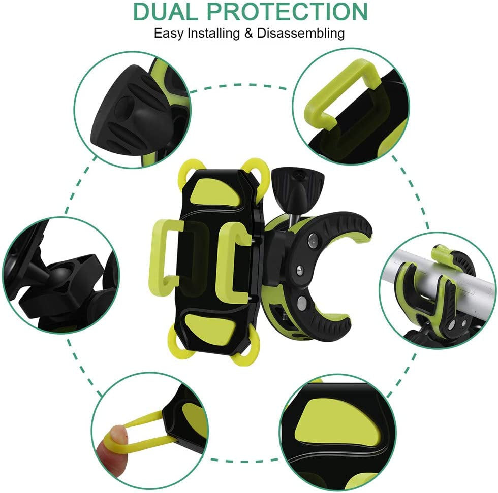 Ihens5 Bike Phone Mount, Motorcycle & Mountain Bike Handlebar Phone Mount Bicycle Golf Cart Stroller Cell Phone Holder with Rubber Strap 360 Degrees Rotate for Iphone X 8 7 6 6S plus Samsung (Green)  ihens5   