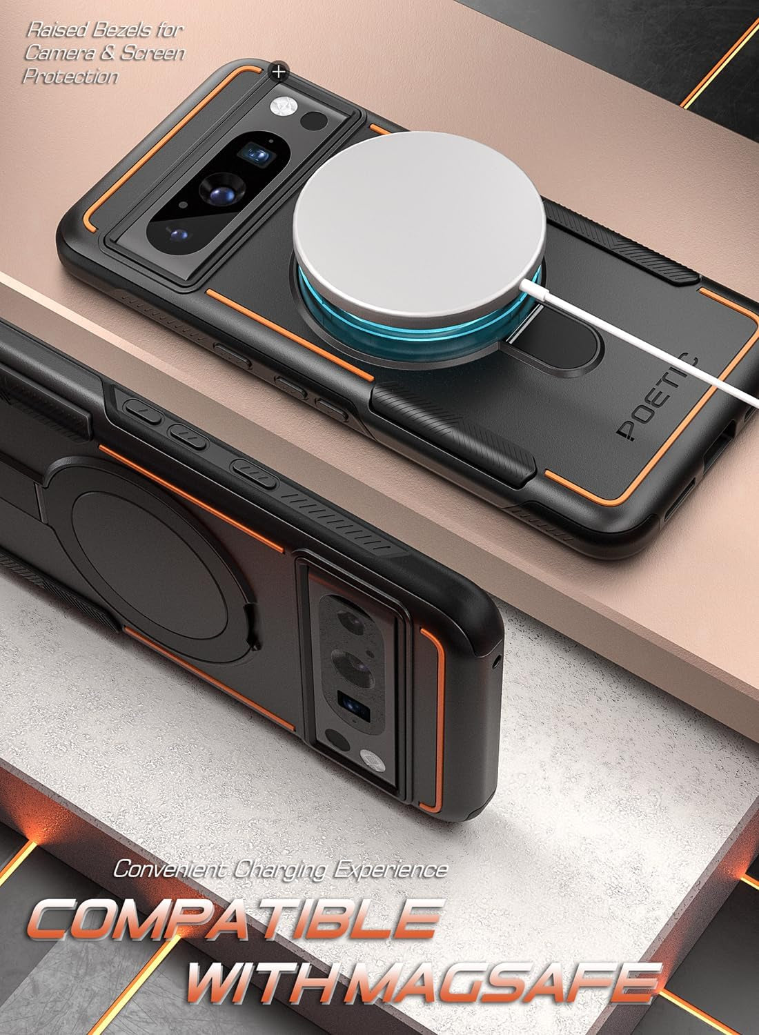 Poetic Neon Magpro Case Designed for Google Pixel 8 Pro 5G 6.7 Inch,[Compatible with Magsafe] Dual Layer Heavy Duty Tough Rugged Shockprotective New Cover, Magnetic Ring Stand, Black  Poetic   