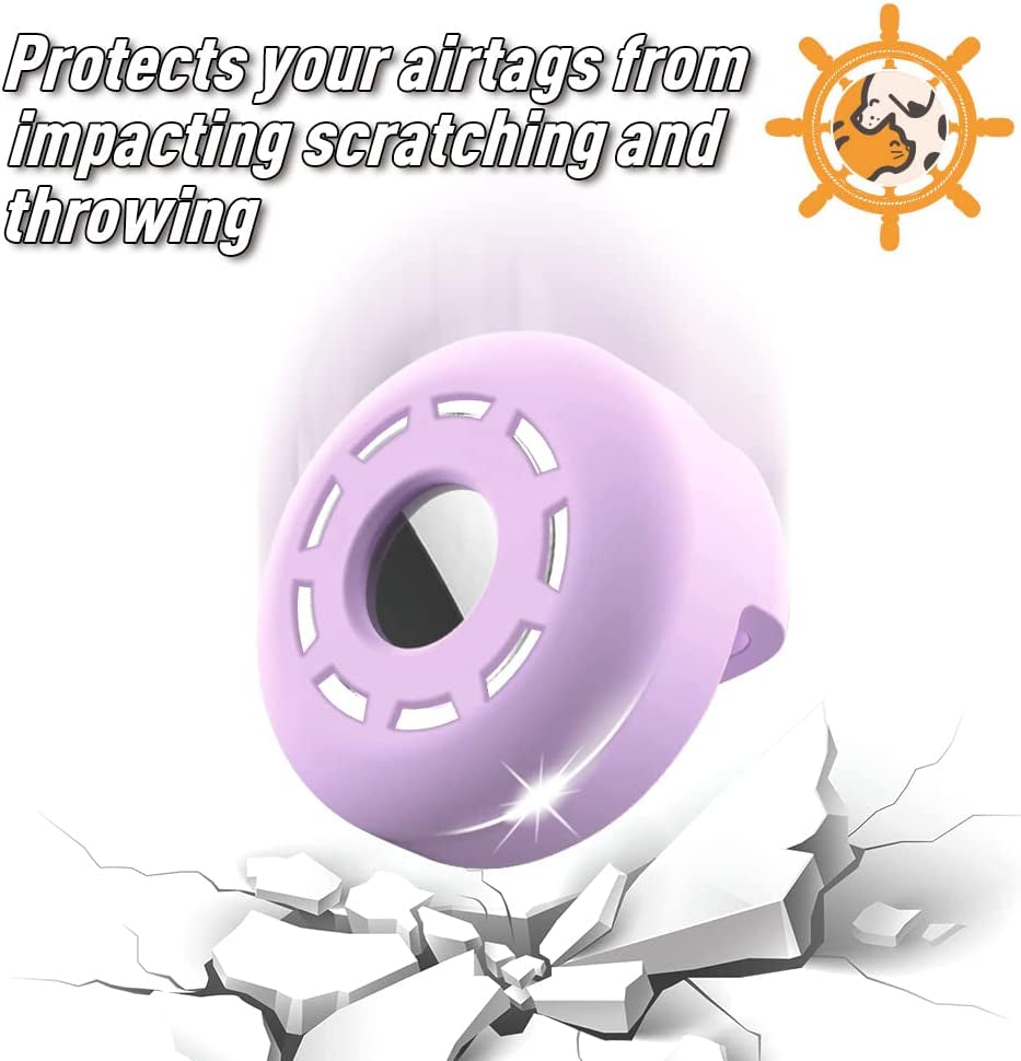 Petrudder Airtag Dog Collar Holder, [2 Pack] Silicone Cat Collar Case for Apple Airtag, Durable Anti-Lost Airtag Holder Compatable with Pet Collars (C Pink+Purple)  Petrudder   